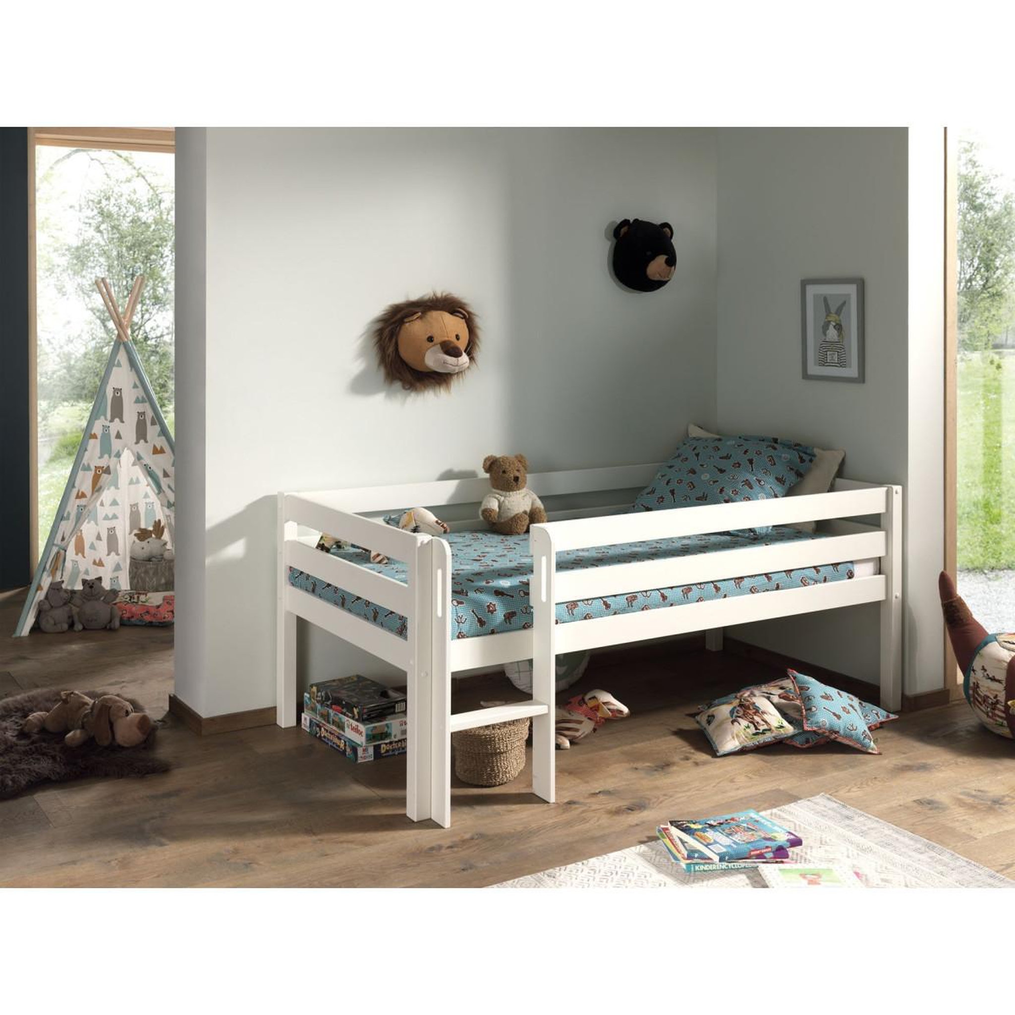 Voir la diapositive 3 : Paris Prix Lit enfant surélevé & échelle  pino  90x200cm blanc