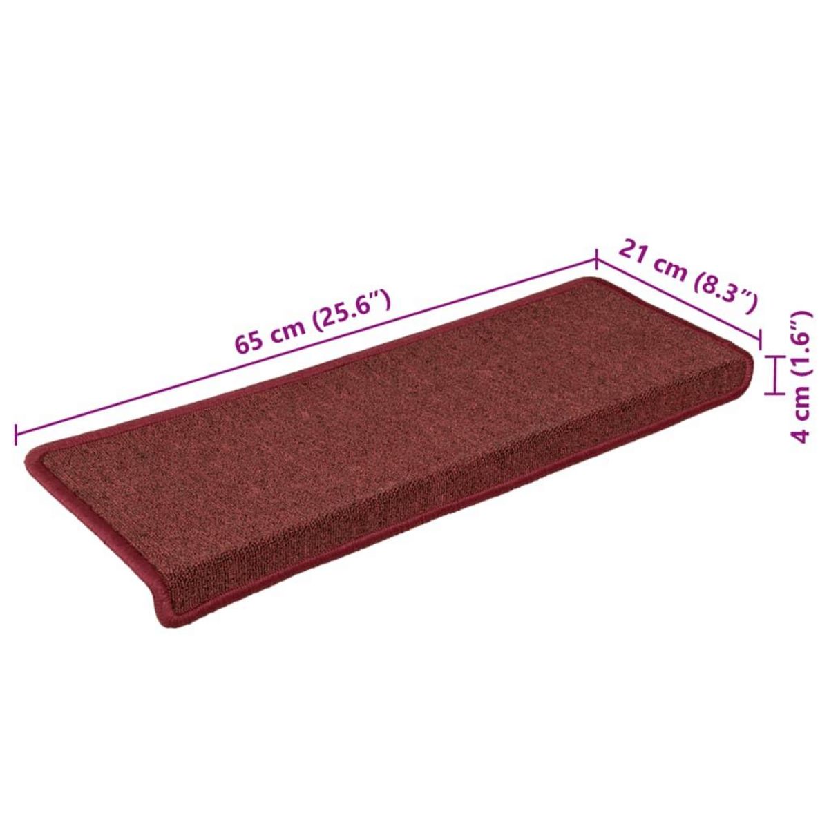 VIDAXL Tapis d'escalier 15 pcs 65x21x4 cm Rouge mat