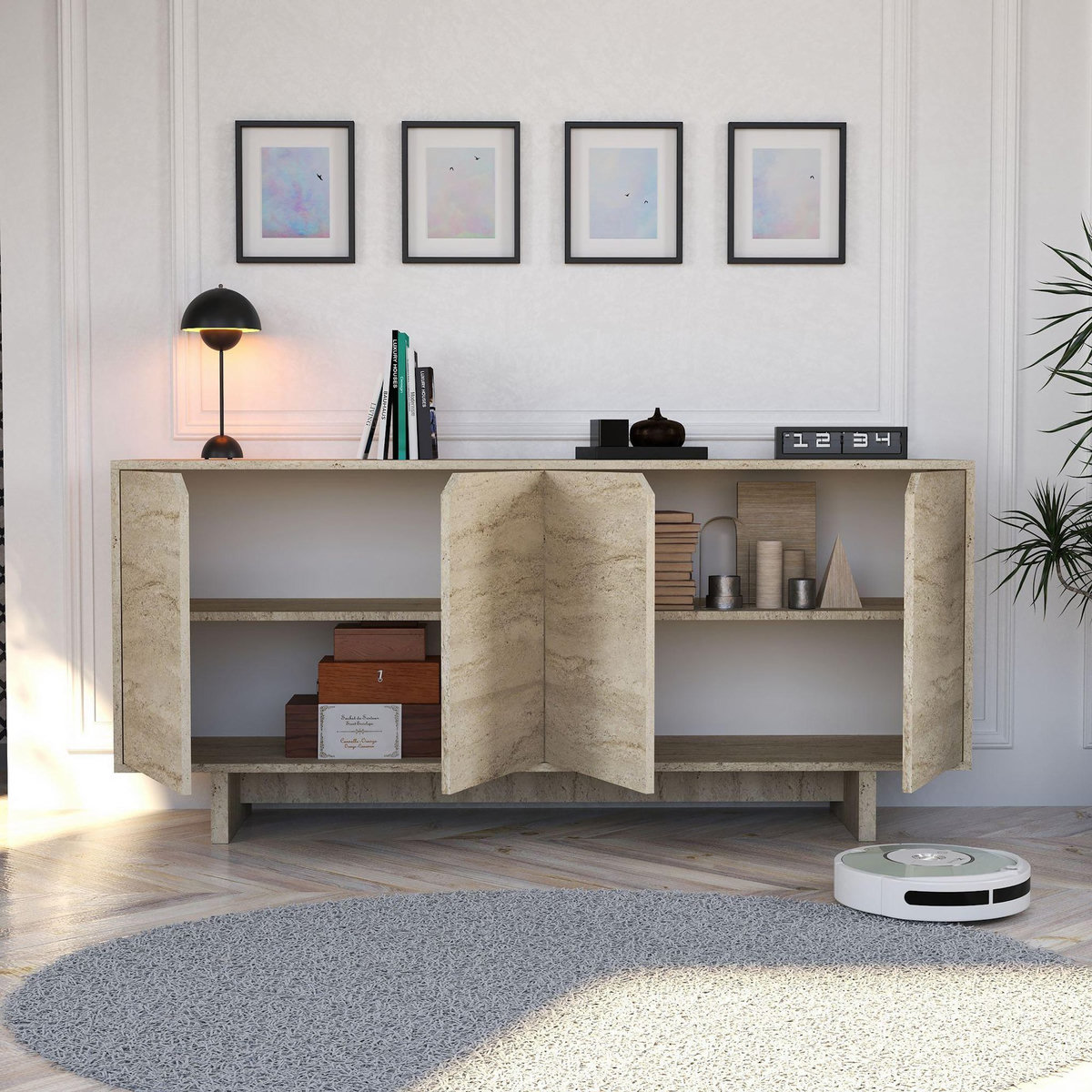 Habitat et Jardin Buffet en bois  Turan  - 180 x 40 x 81 cm - Travertin