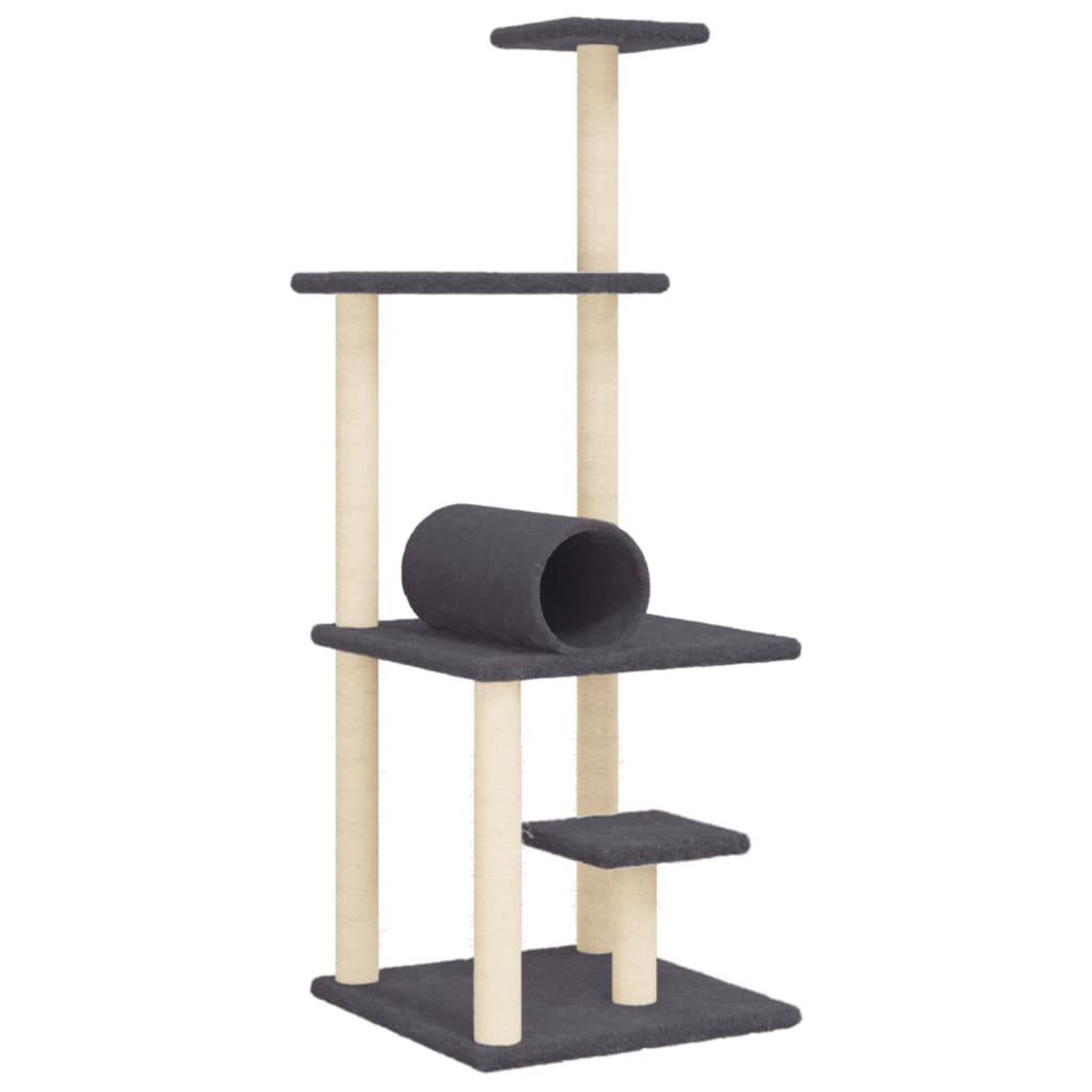 Voir la diapositive 2 : VIDAXL Arbre a chat avec griffoirs en sisal gris fonce 136 cm