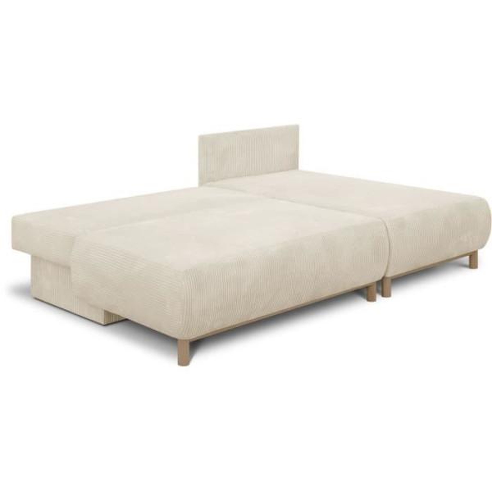 Voir la diapositive 4 : MARKET24 Canapé d'angle droit convertible MIKA 3 places - Velours côtelé beige - Coffre de rangement - L218 x P98/145 x H84 cm