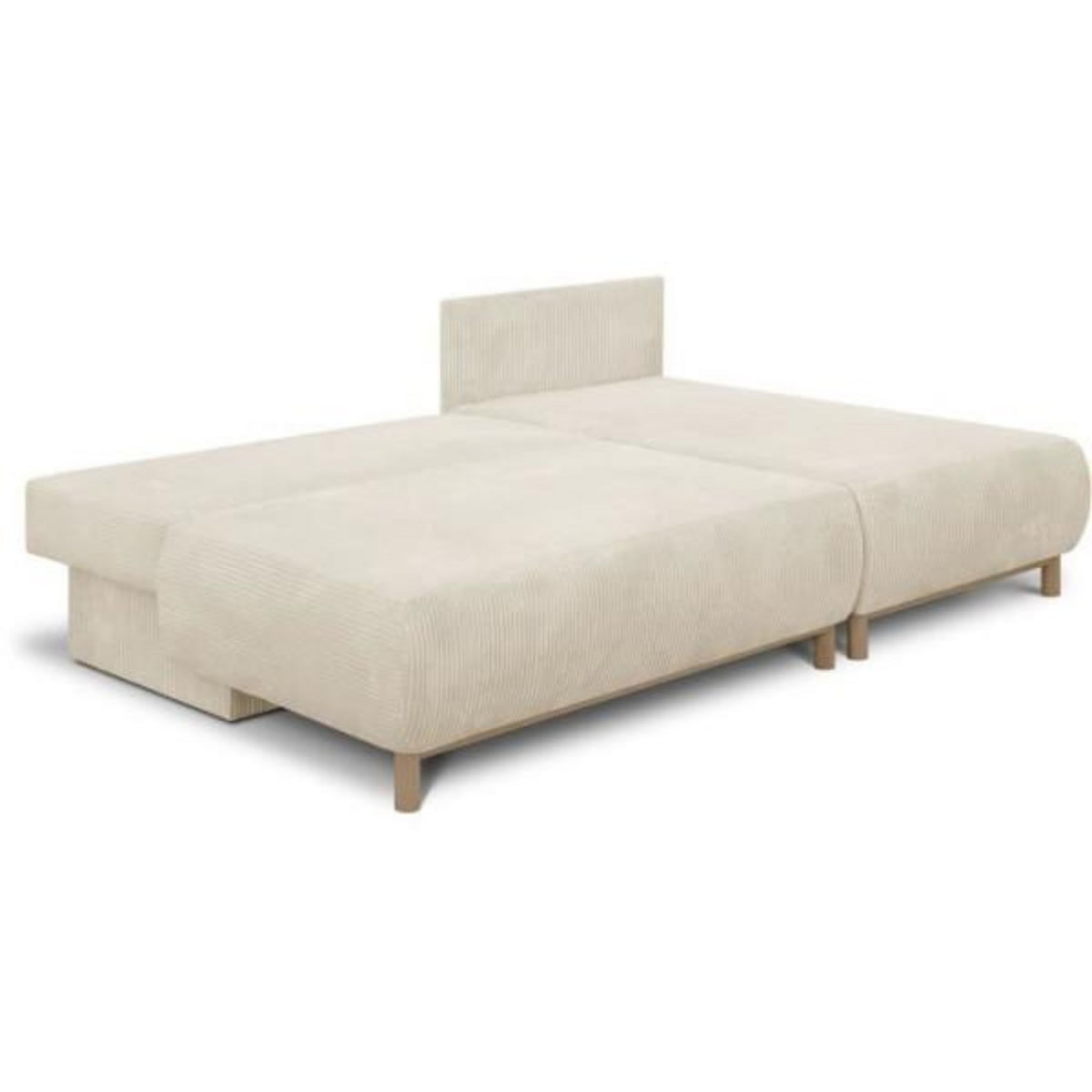 MARKET24 Canapé d'angle droit convertible MIKA 3 places - Velours côtelé beige - Coffre de rangement - L218 x P98/145 x H84 cm