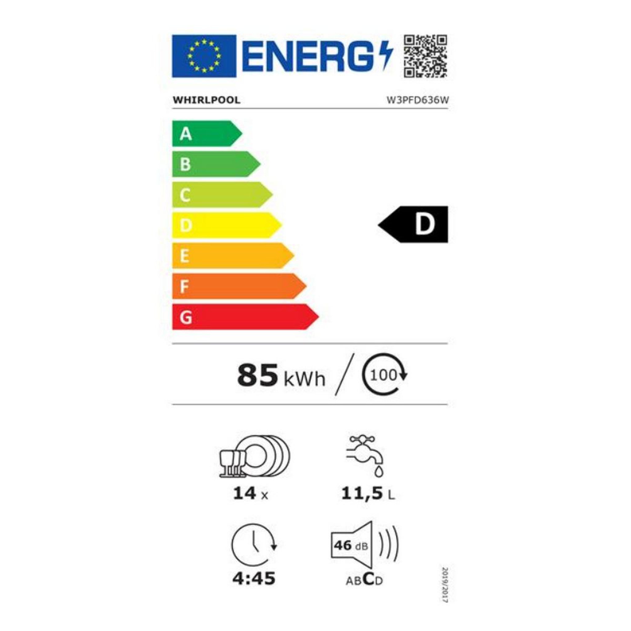 Voir la diapositive 2 : Whirlpool Lave-vaisselle 60cm 14 couverts 46bd intégrable avec bandeau - w3pfd636w