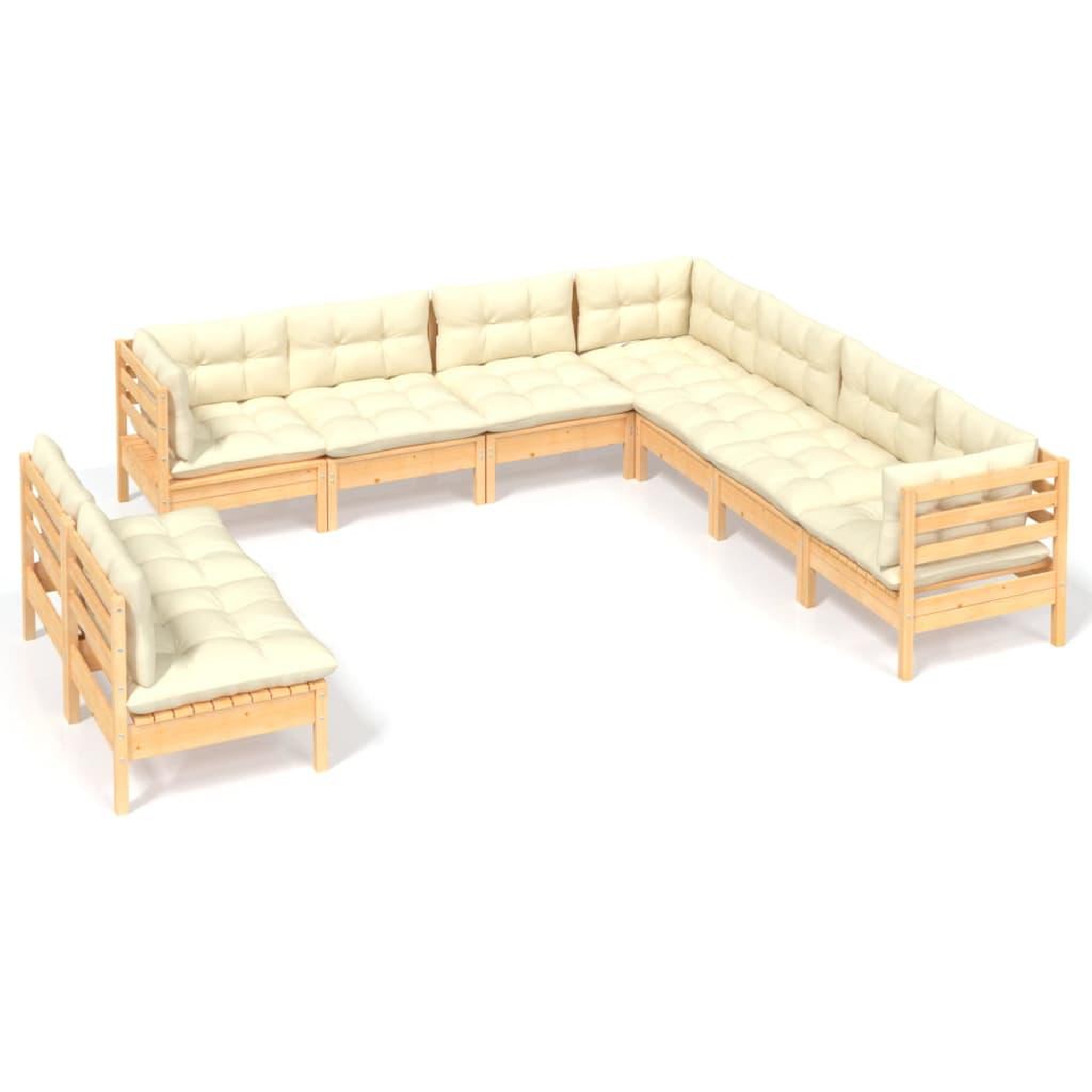 Voir la diapositive 2 : VIDAXL Salon de jardin 9 pcs avec coussins creme bois de pin massif