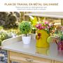 Voir la diapositive 5 : OUTSUNNY Table de rempotage jardinage - 2 étagères, tiroir, placard, plateau tôle acier galvanisé avec rebord, 3 crochets - bois sapin pré-huilé
