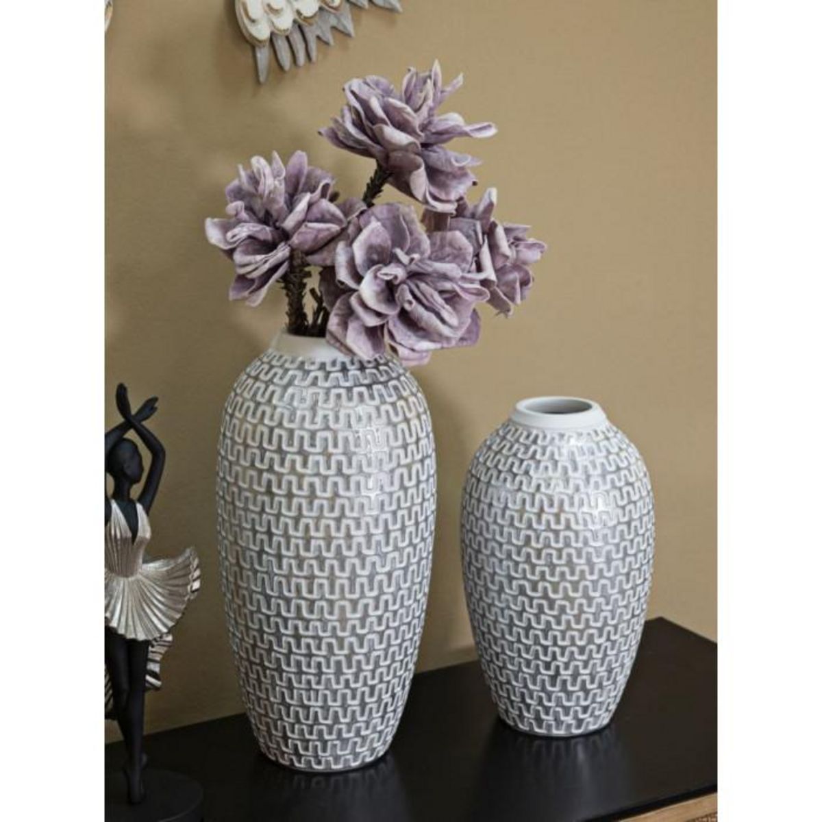 Paris Prix Vase Déco en Résine  Wave  43cm Blanc