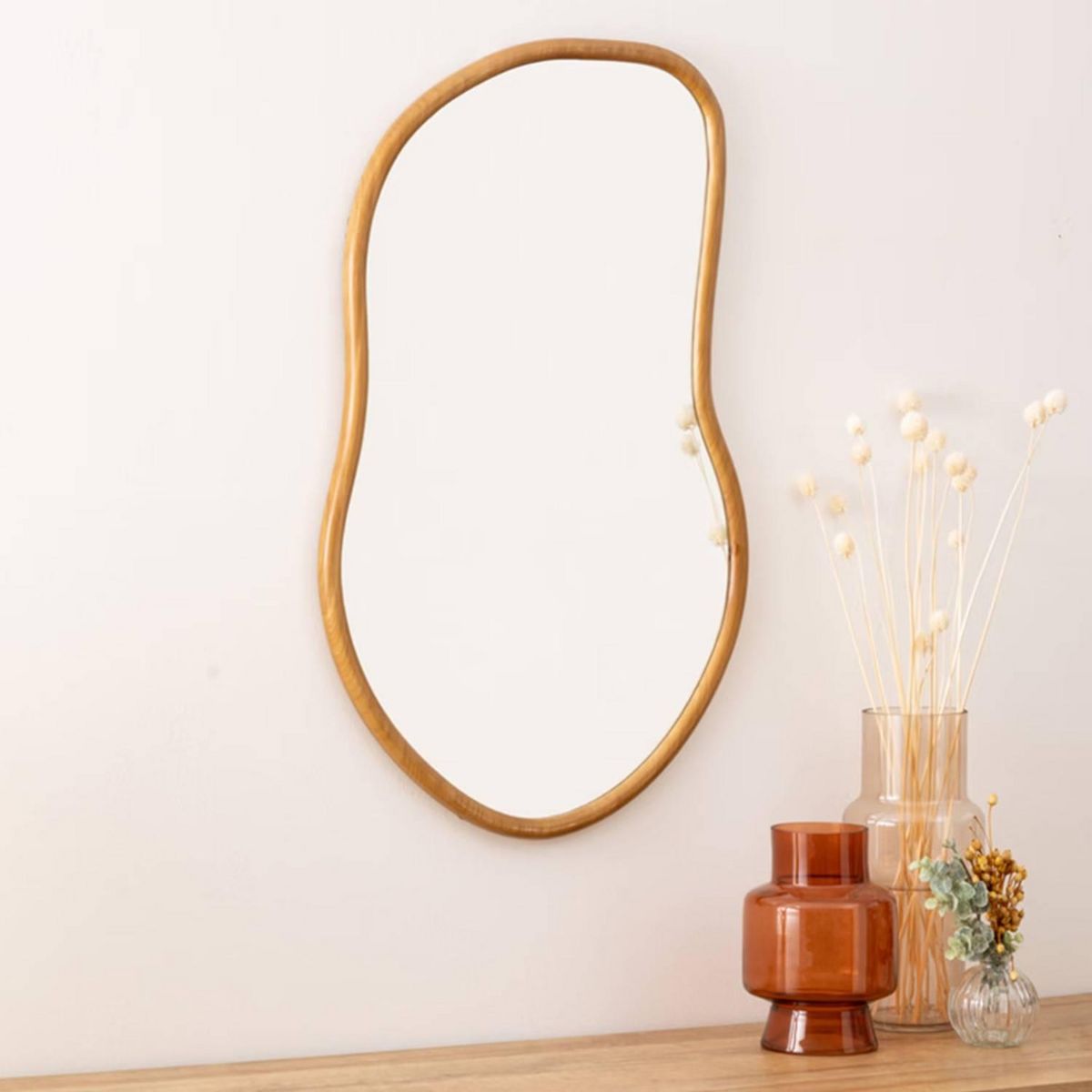 ATMOSPHERA Miroir organique en bois LIVIA - 75 x 45 cm - Beige