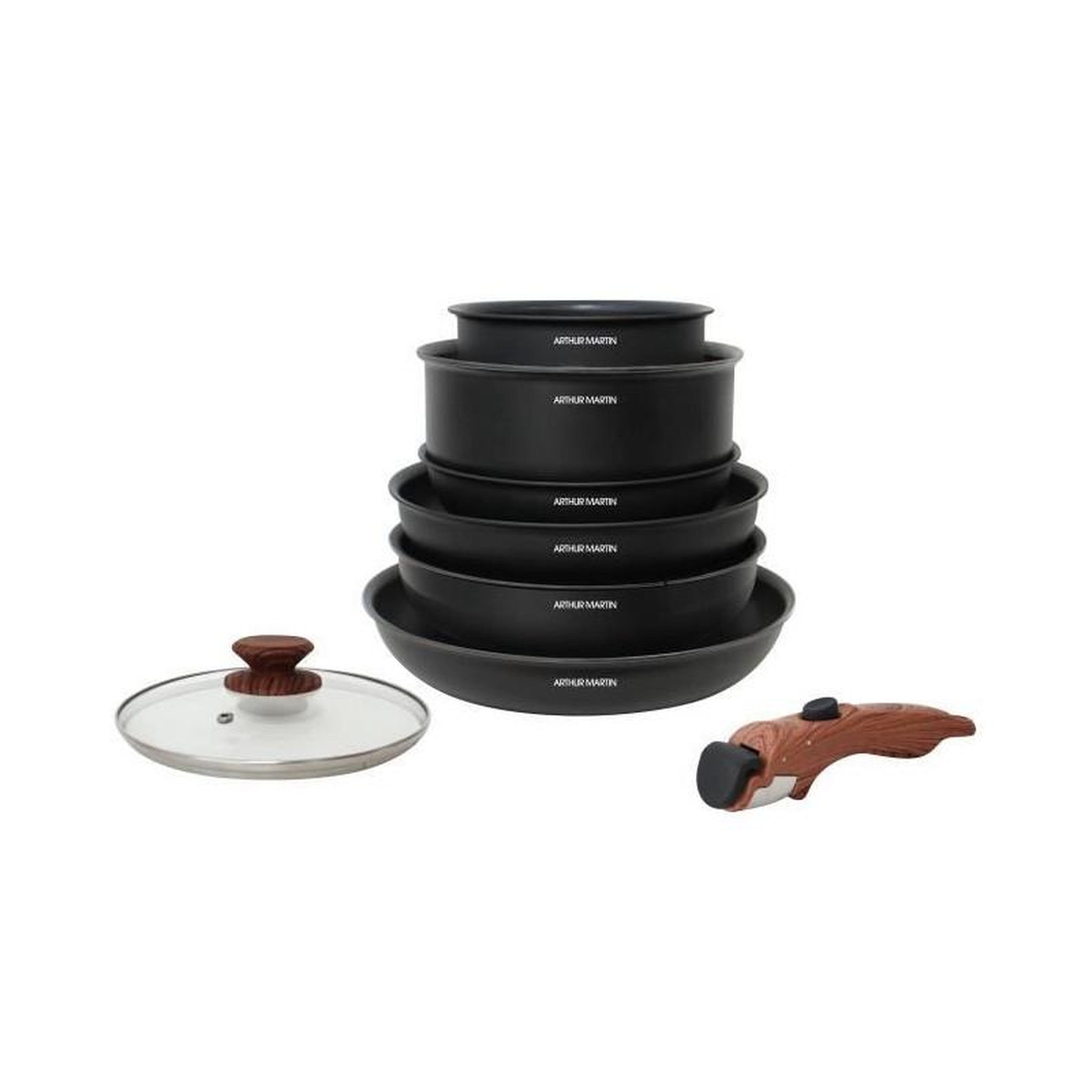 Arthur Martin Batterie de cuisine 8 pieces ARTHUR MARTIN - Aluminium - Poignée Bois - Tous feux dont induction