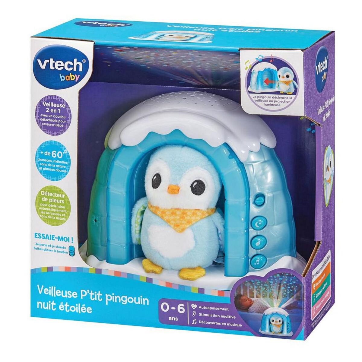VTECH Veilleuse Musicale P'tit Pingouin avec Projection Étoilée pour Bébé