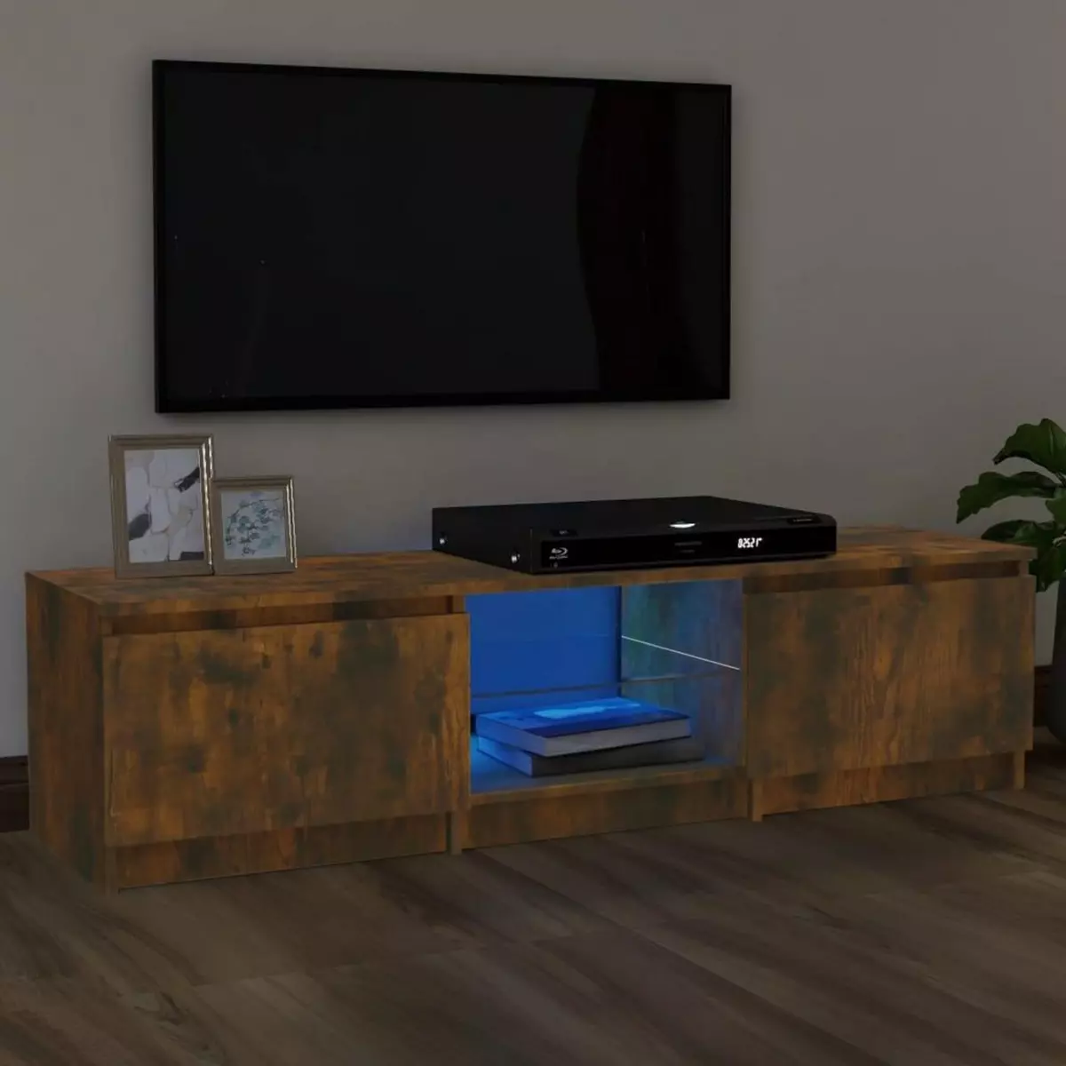 VIDAXL Meuble TV avec lumieres LED Chene fume 140x40x35,5 cm