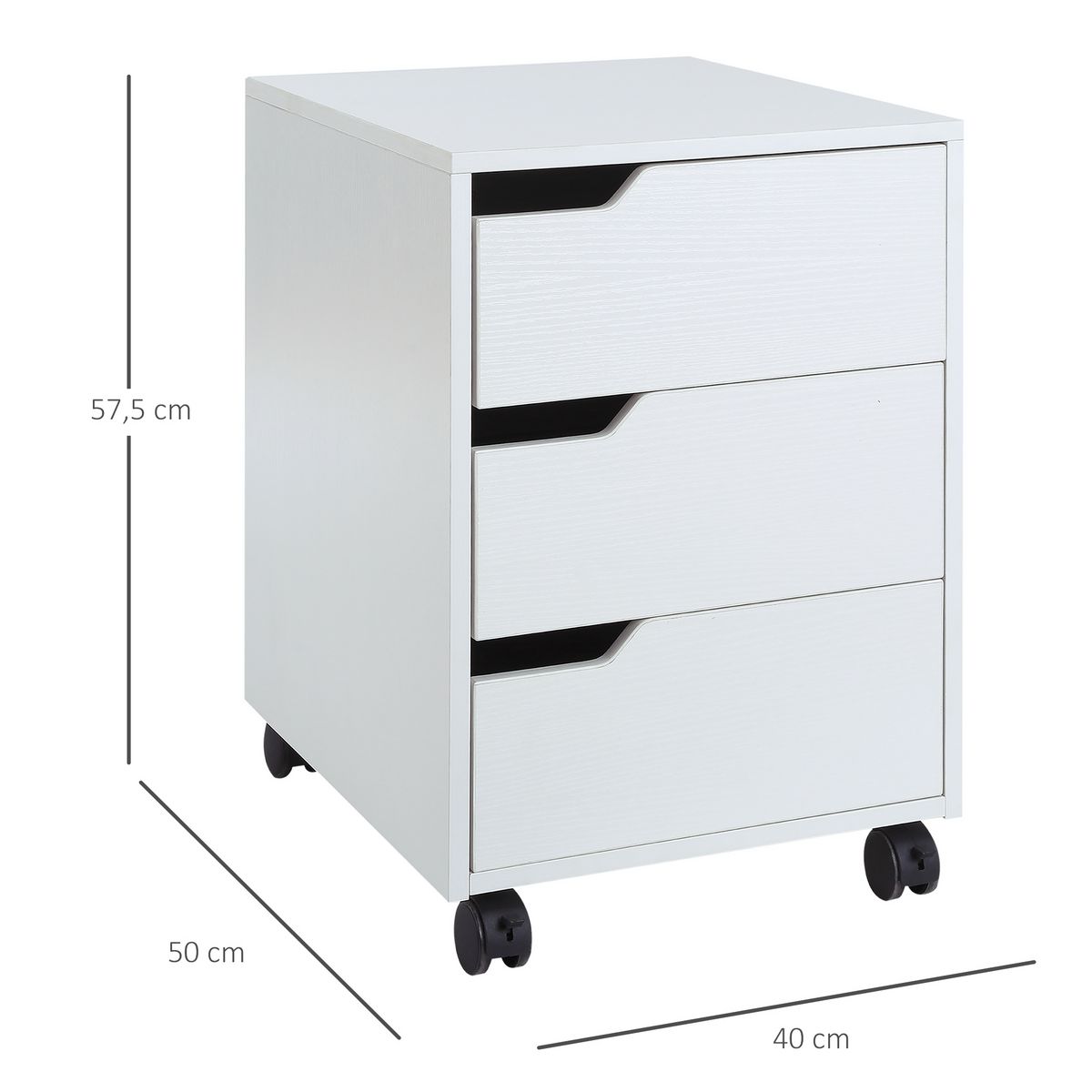 HOMCOM HOMCOM Caisson de bureau rangement sur roulettes 3 tiroirs verrouillables 40 x 50 x 57,5 cm MDF blanc