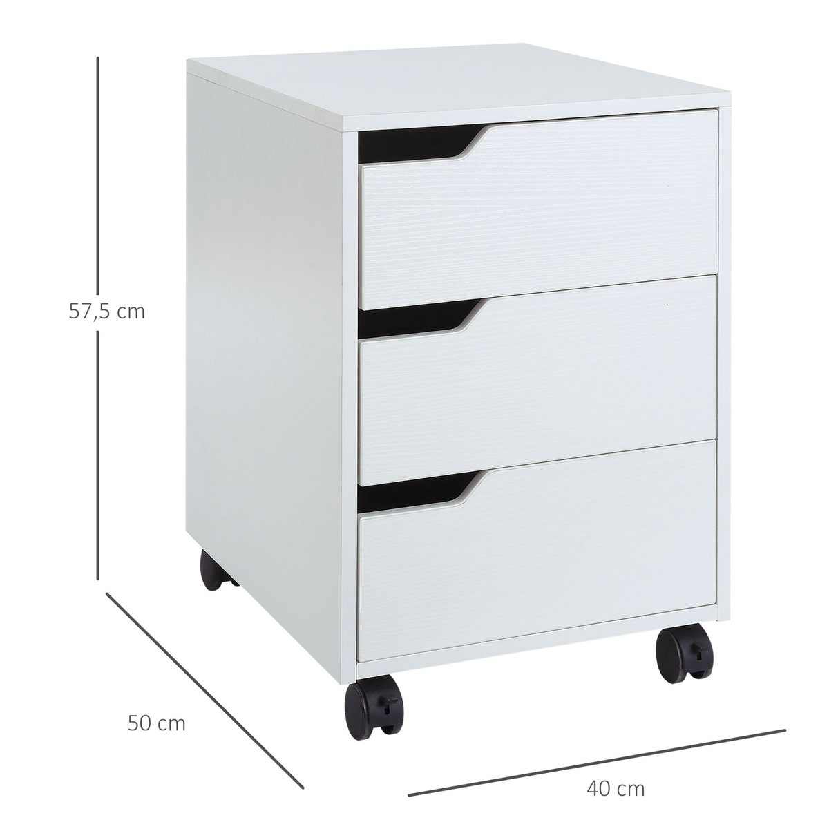 HOMCOM HOMCOM Caisson de bureau rangement sur roulettes 3 tiroirs verrouillables 40 x 50 x 57,5 cm MDF blanc