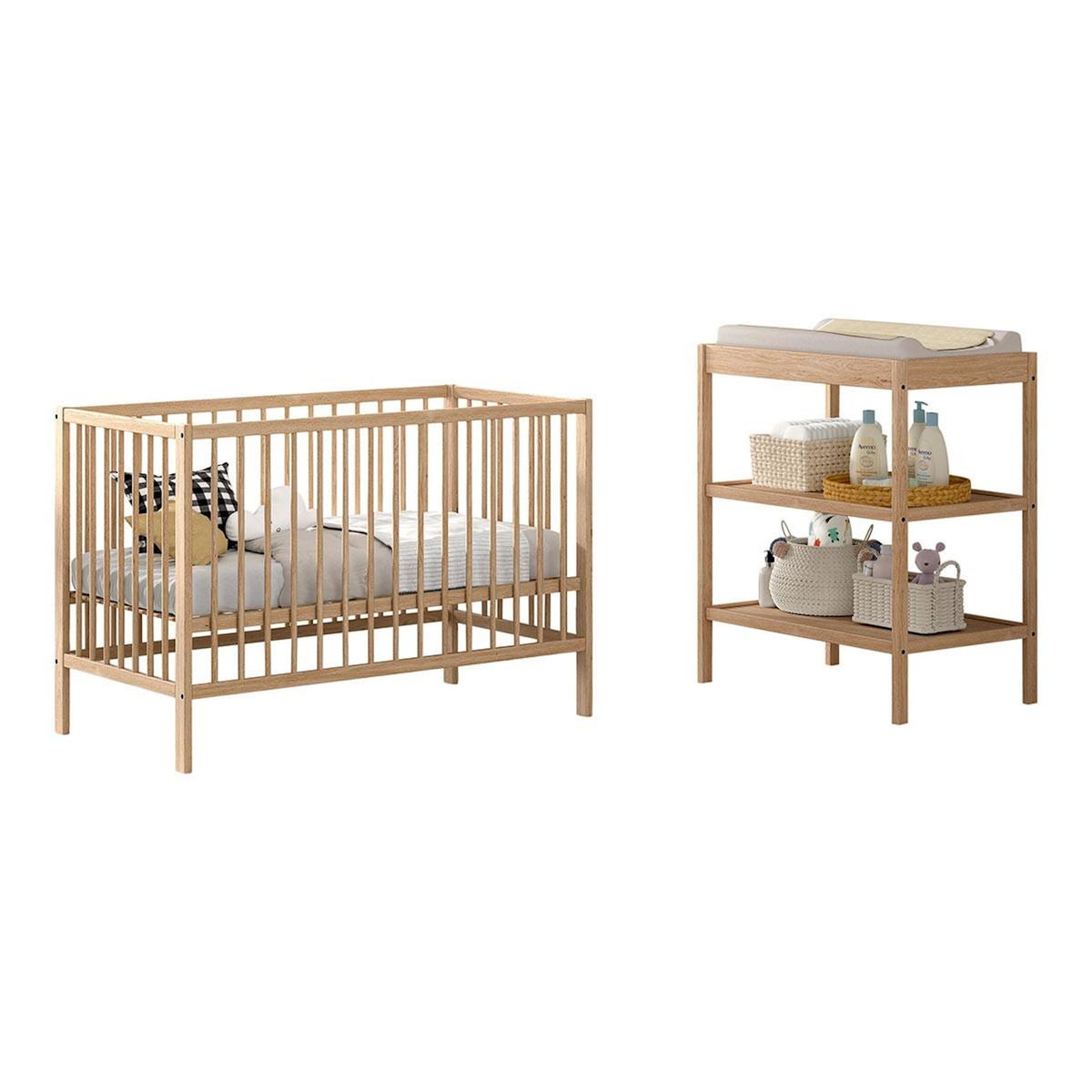 Paris Prix Pack - Lit Bébé & Table à Langer  Dino  60x120cm Naturel