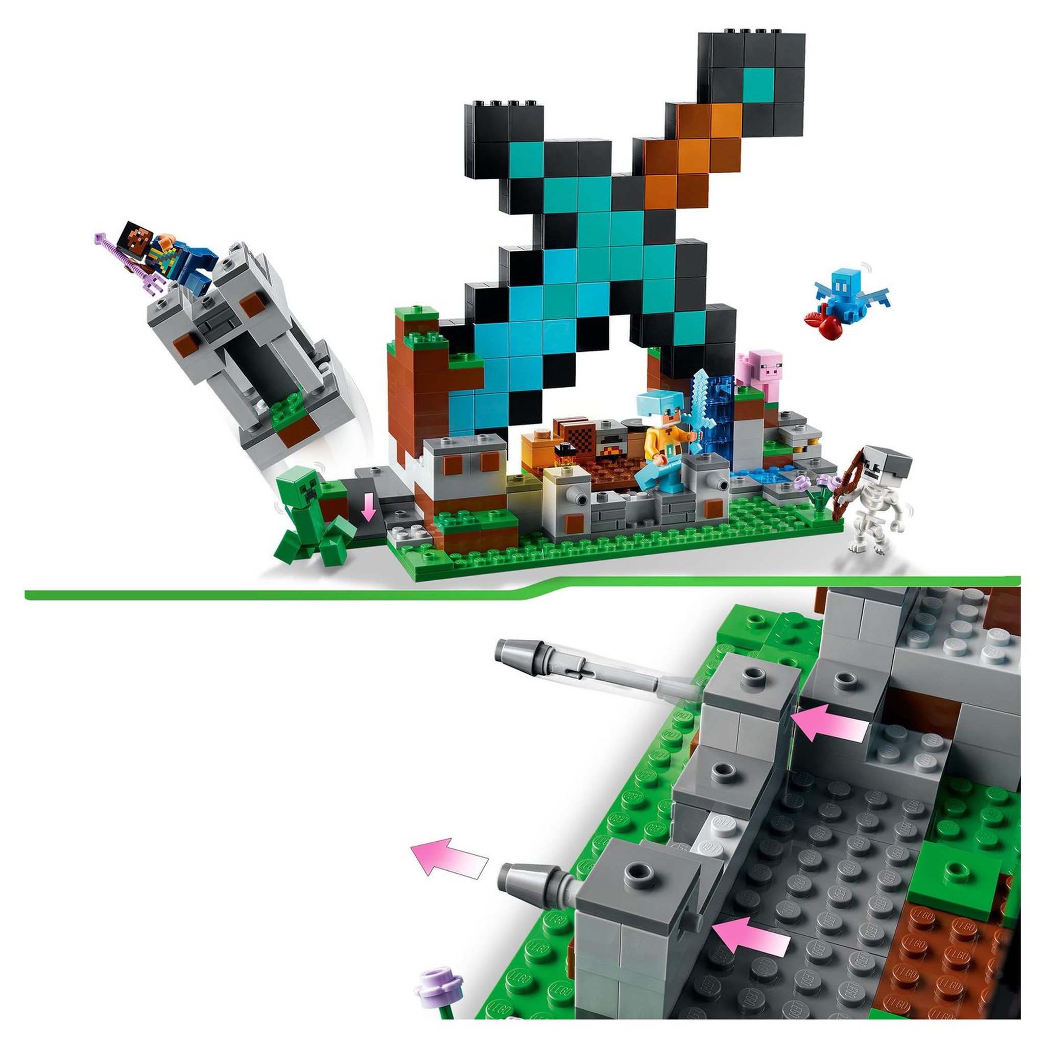 Voir la diapositive 5 : LEGO Minecraft 21244 L'avant poste de l'épée, Jouet de Construction, avec Figurines Creeper, Guerrier Gardien et Squelette,