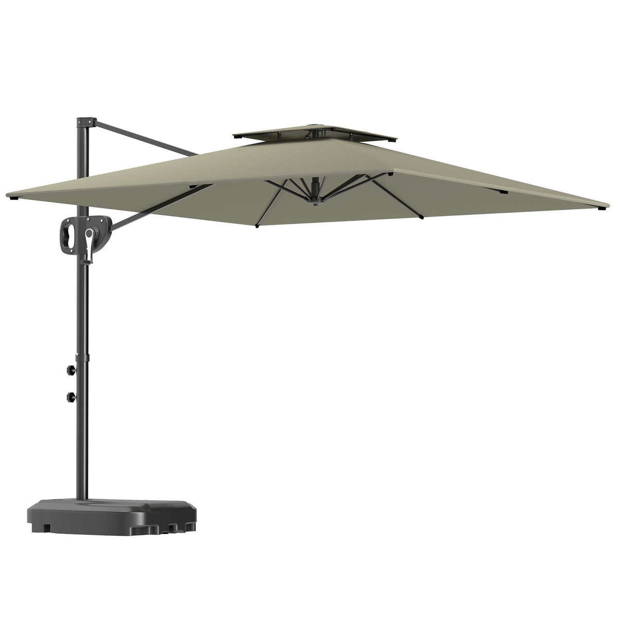OUTSUNNY Parasol déporté carré double toit polyester gris clair