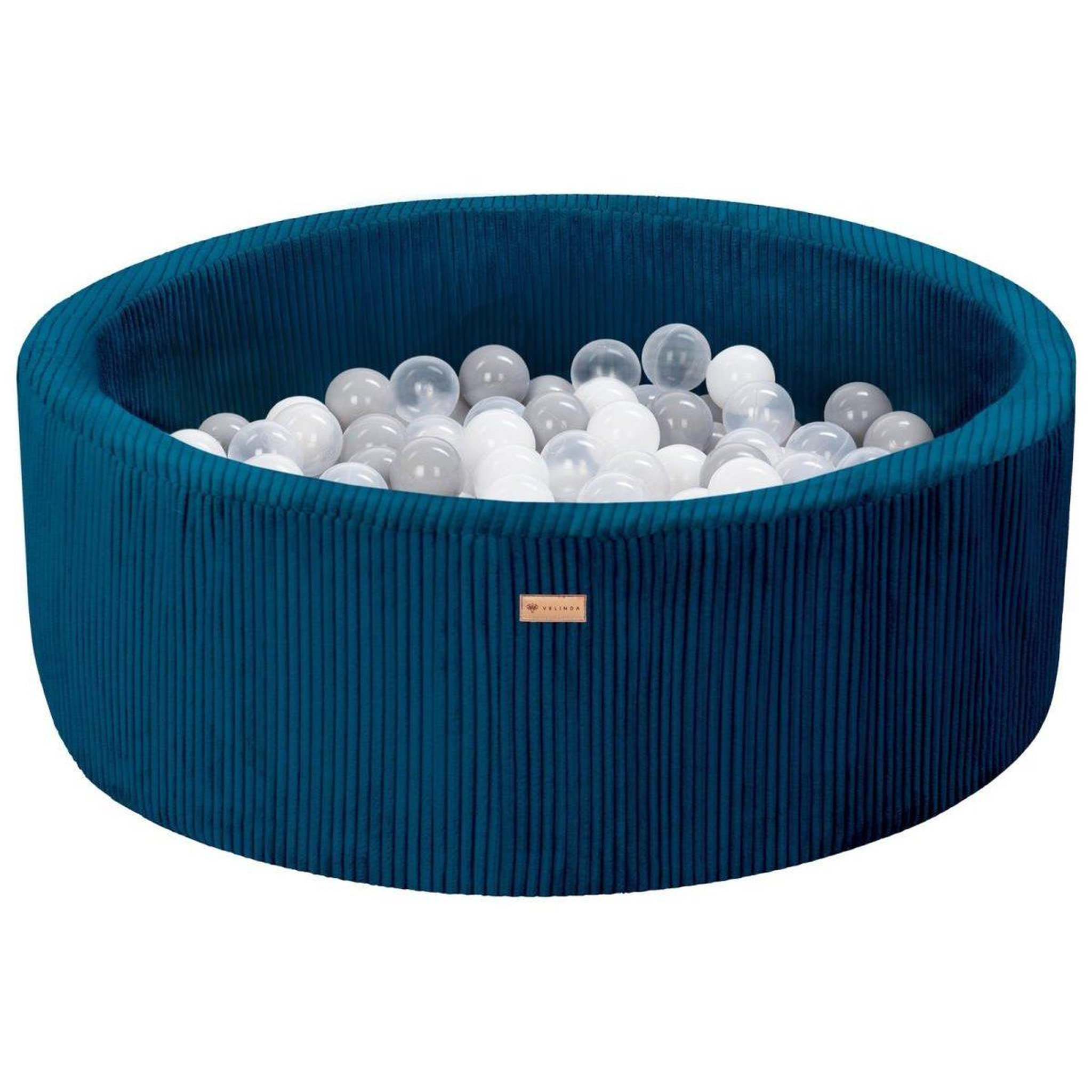 VELINDA Piscine à balles en velours côtelé avec 200 balles, diamètre env. 90 cm — bleu marine