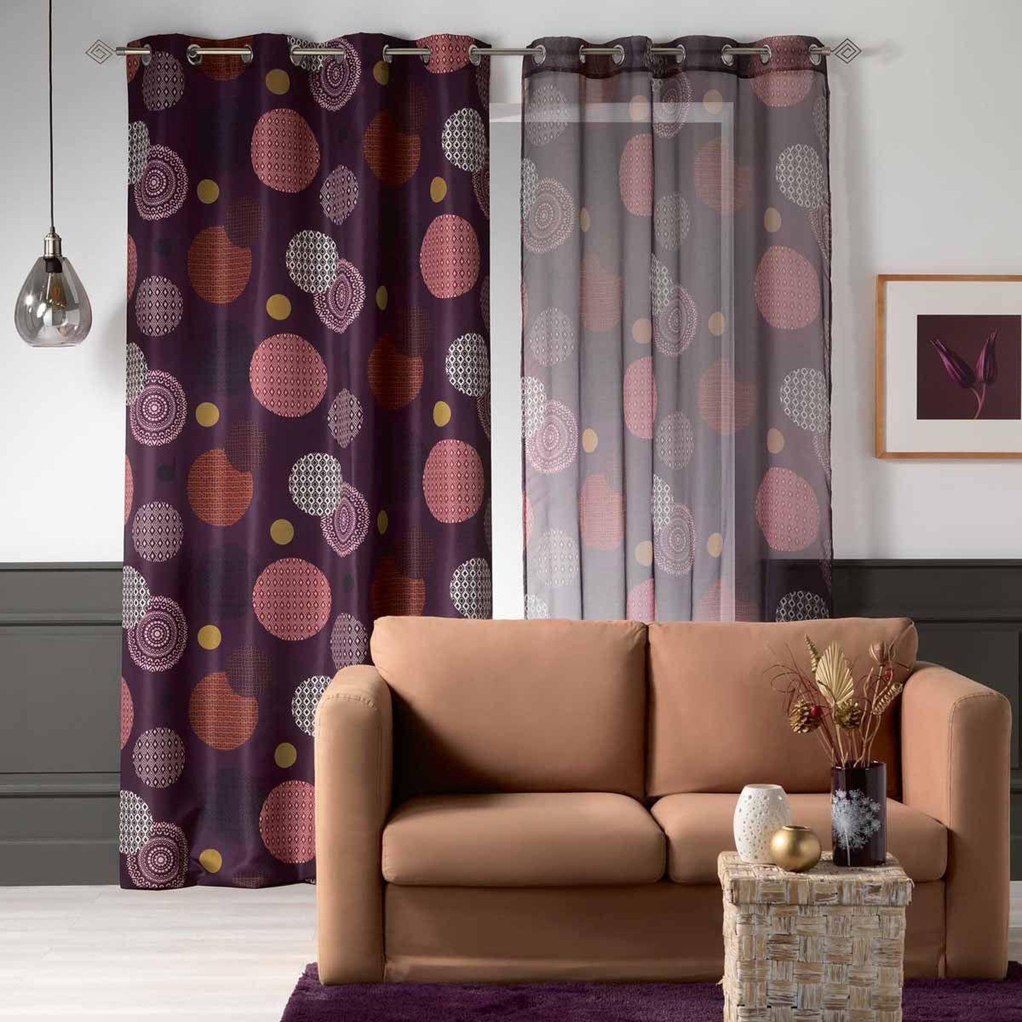 Voir la diapositive 3 : Douceur d'Intérieur Rideau voilage à œillets  prem  140x240cm prune