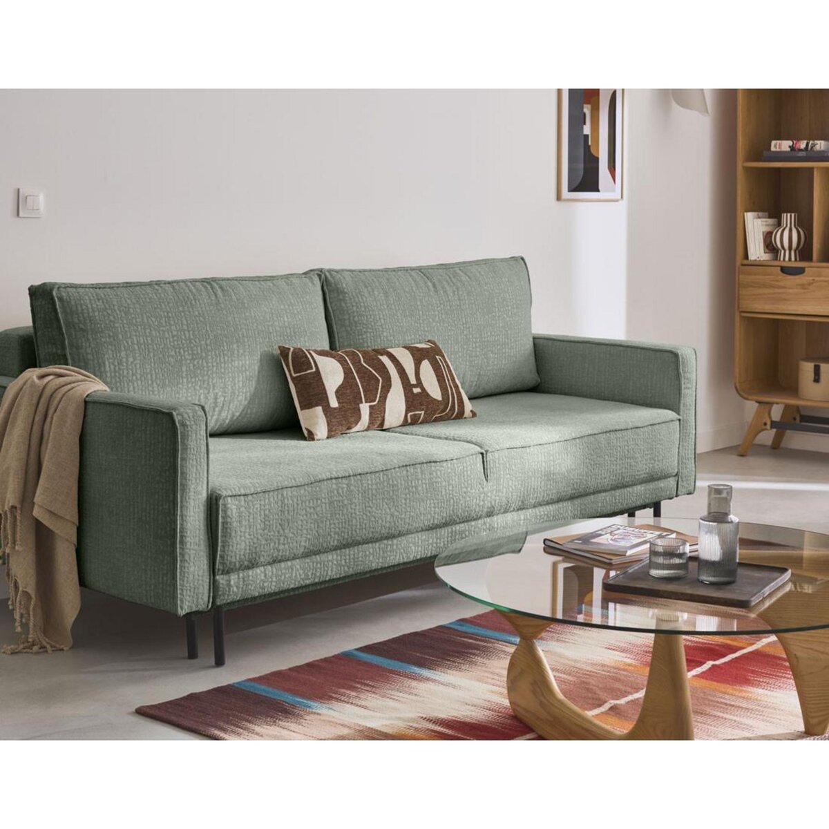 LISA DESIGN Charlie - canapé droit 3 places - convertible avec coffre - en tissu velours relief