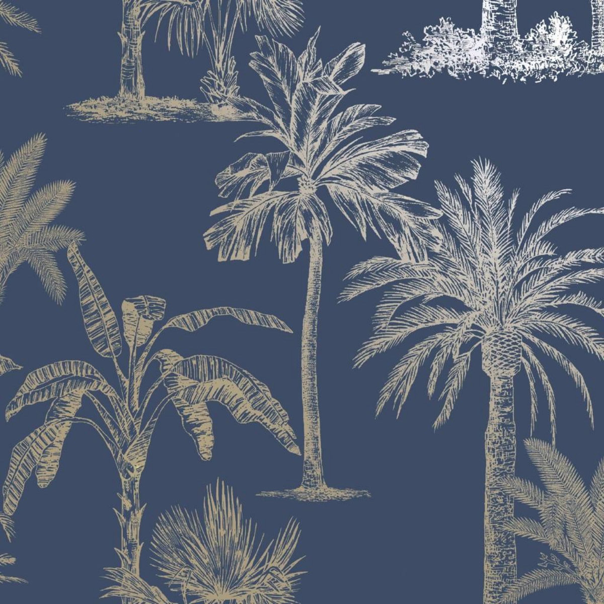 DUTCH WALLCOVERINGS DUTCH WALLCOVERINGS Papier peint Arbres tropicaux Bleu et argente