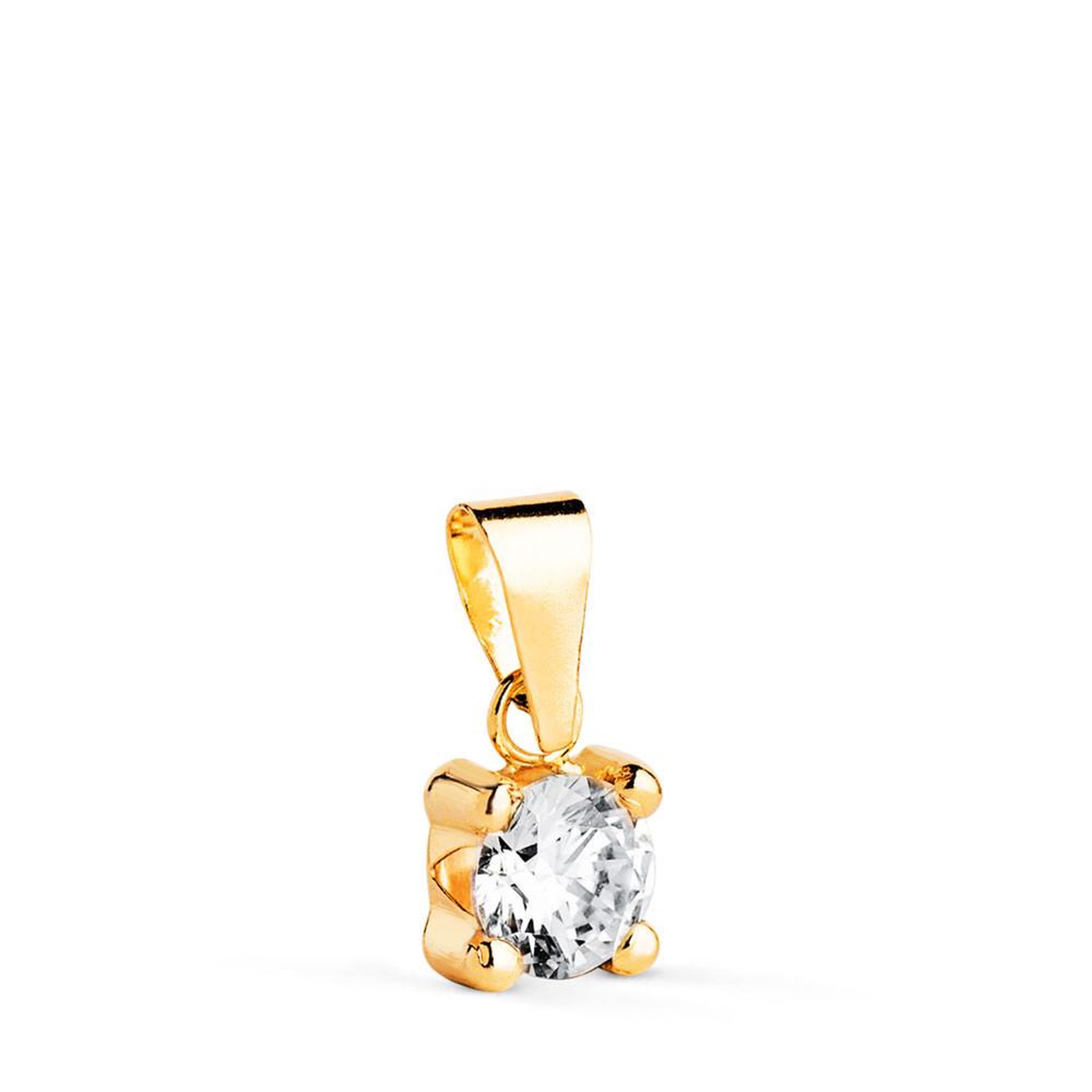 L'ATELIER D'AZUR Pendentif Or 18 Carats 750 Jaune - Solitaire Zirconium 5 mm - Chaine Offerte