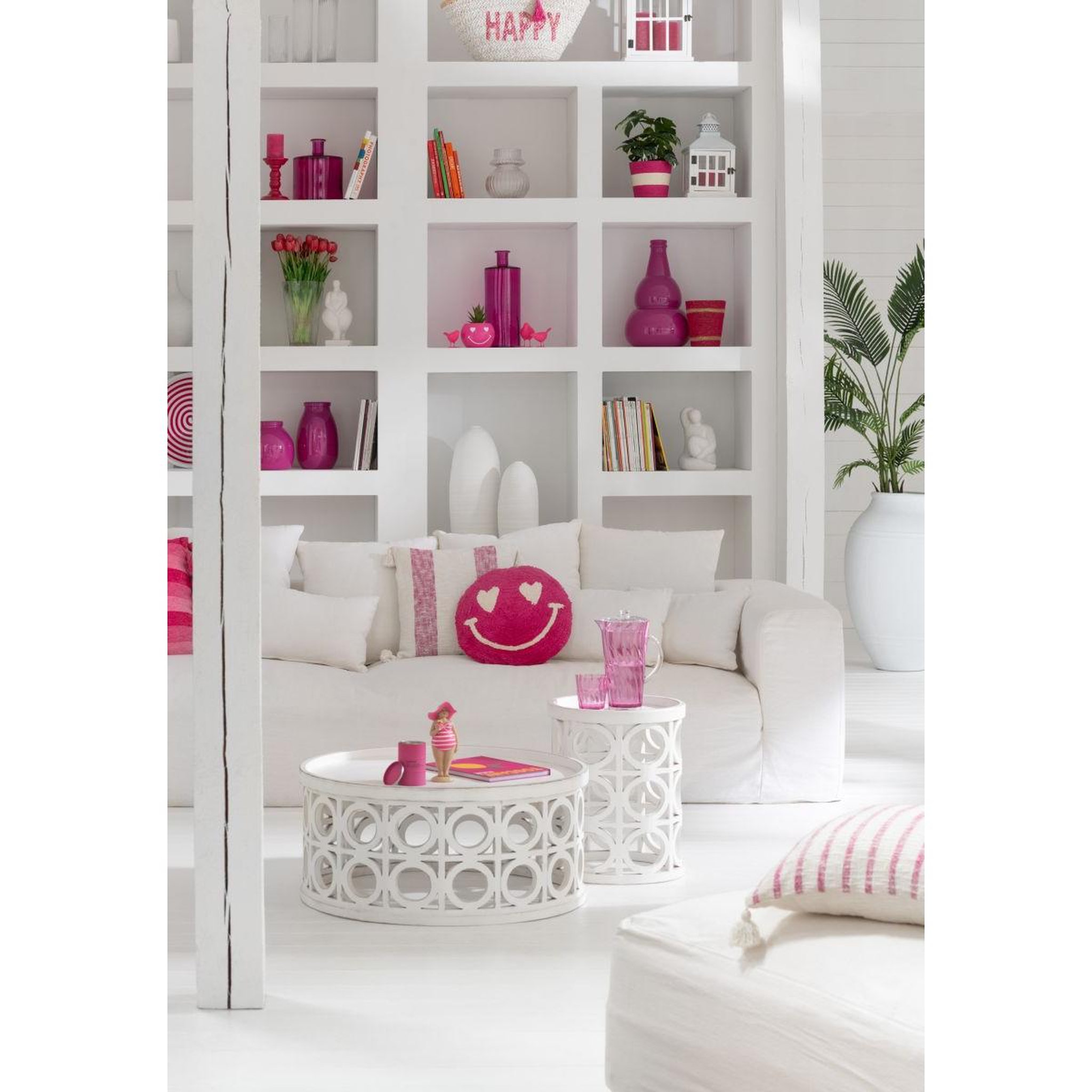 Voir la diapositive 3 : J-LINE Vase bouteille en verre  ricot  75cm rose