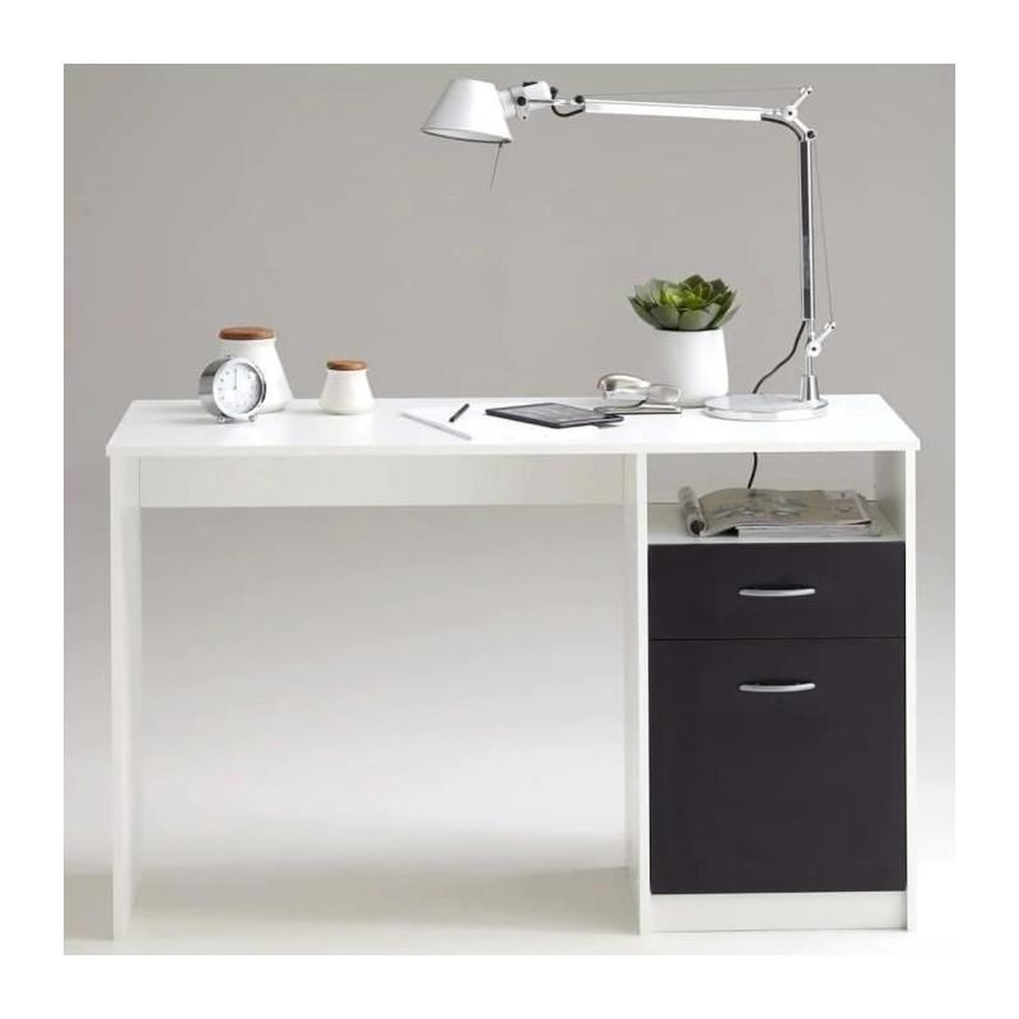 Voir la diapositive 3 : FMD Bureau JACKSON - Décor blanc P/noir - L123 x H76,5 x P50 cm - Fabriqué en Allemagne