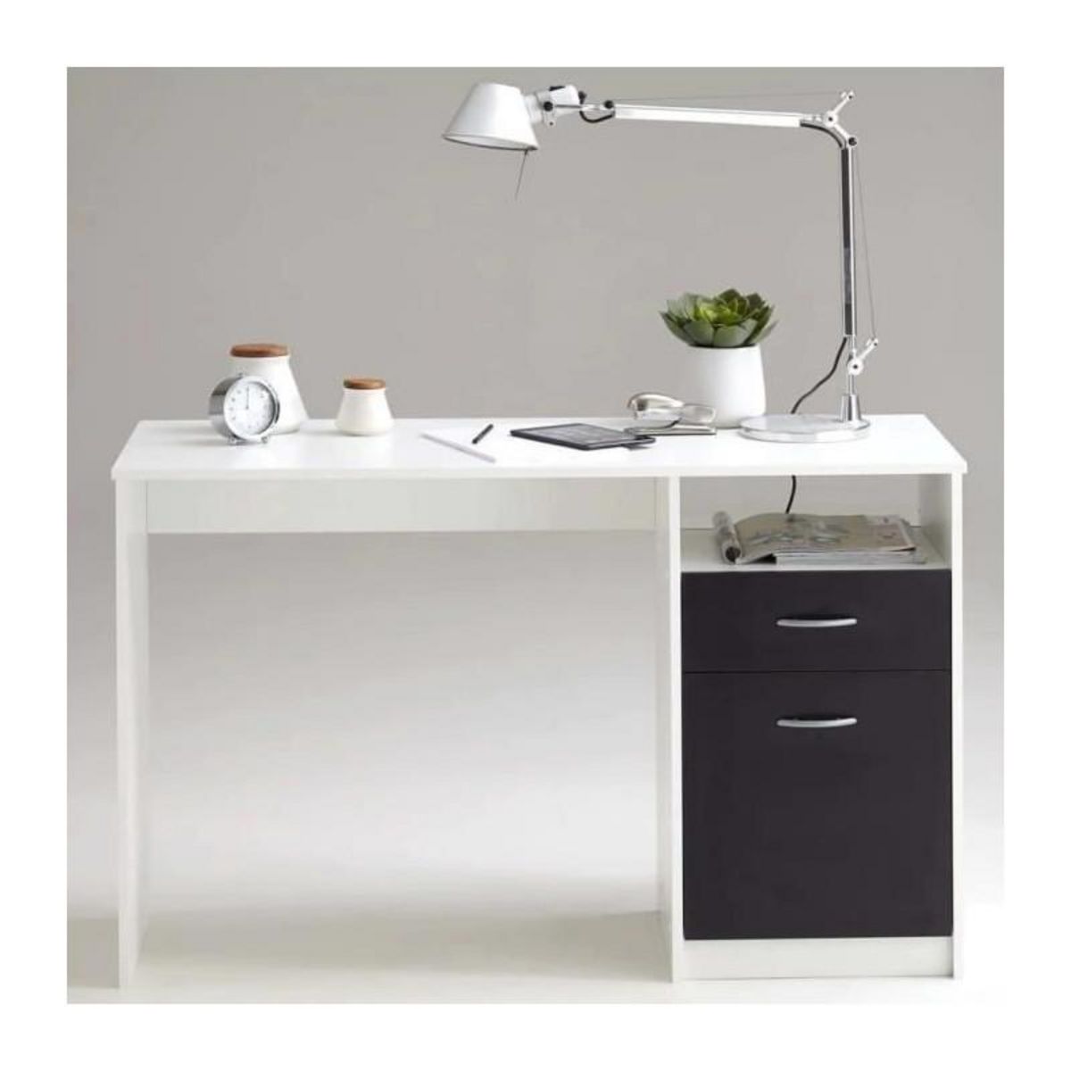 FMD Bureau JACKSON - Décor blanc P/noir - L123 x H76,5 x P50 cm - Fabriqué en Allemagne