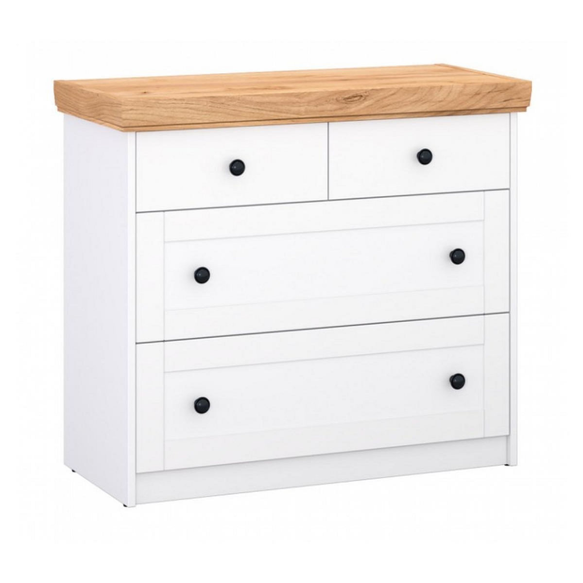 HomeStyle4U Commode Chêne Blanc en Bois Massif avec 4 Tiroirs Sideboard 92,3 x 82 x 41,8 cm