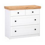 HomeStyle4U Commode Chêne Blanc en Bois Massif avec 4 Tiroirs Sideboard 92,3 x 82 x 41,8 cm