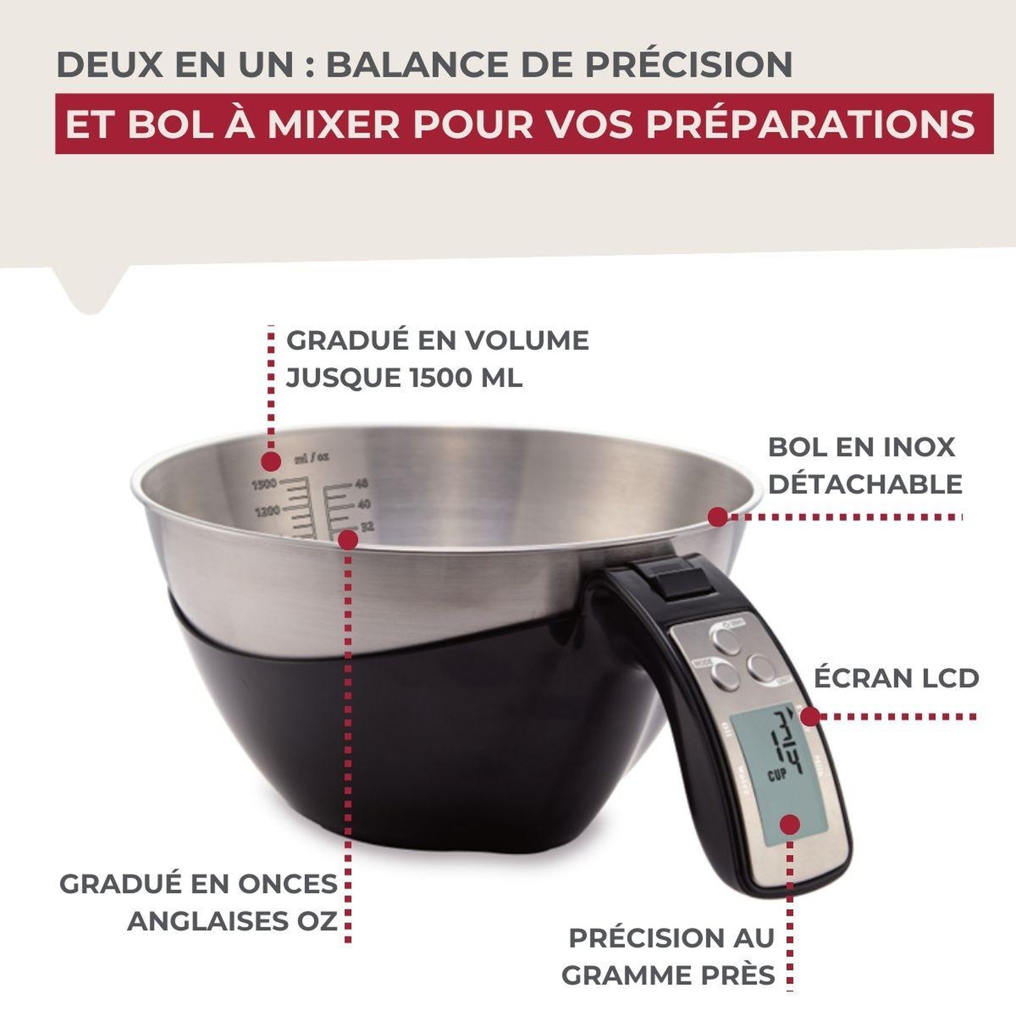 Voir la diapositive 4 : Fackelmann Balance de cuisine avec bol inox détachable fackelmann