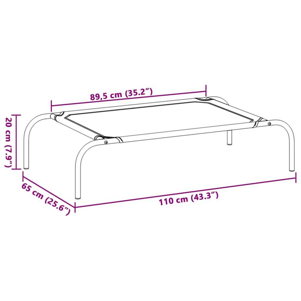 VIDAXL Lit sureleve pour chien gris 110x65x20 cm textilene et acier