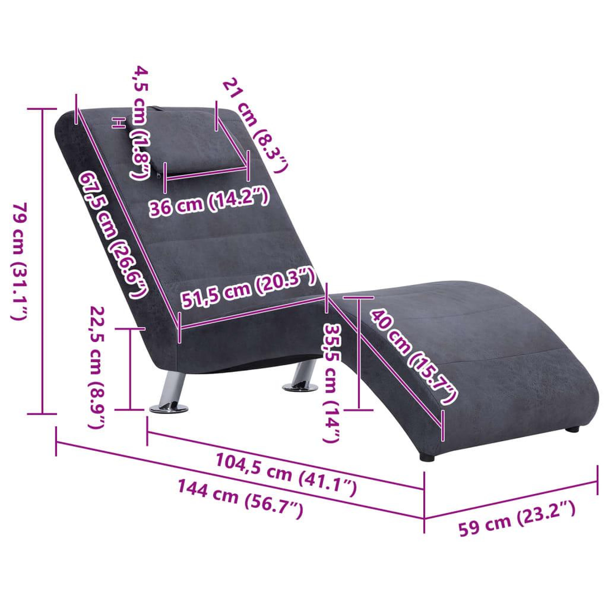 Voir la diapositive 6 : VIDAXL Chaise longue avec oreiller Gris Similicuir daim