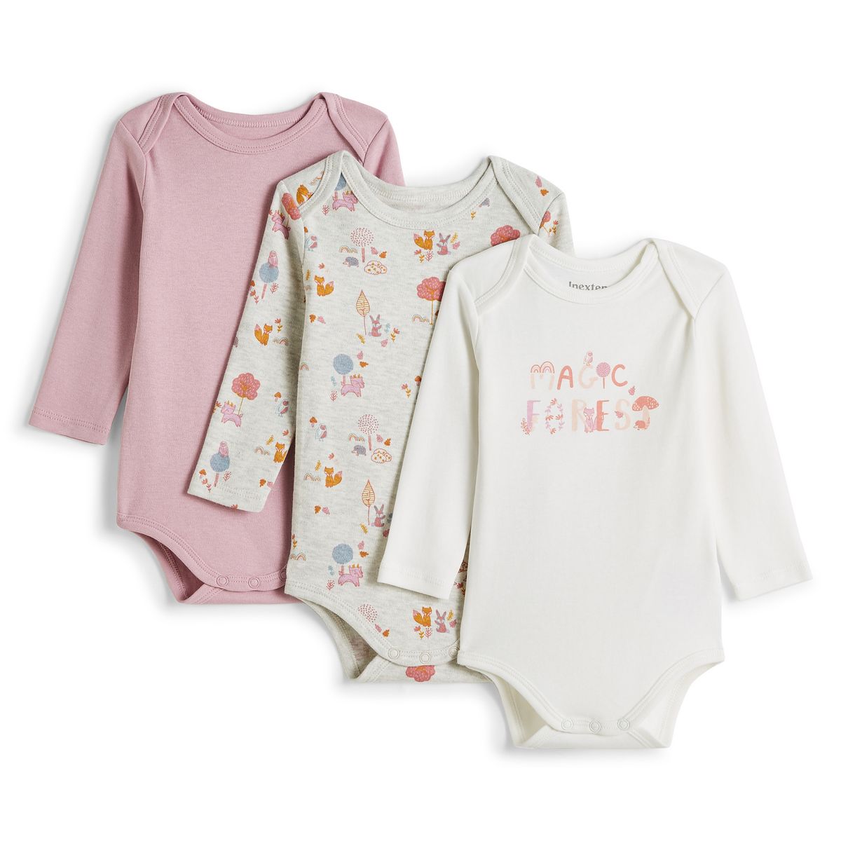 INEXTENSO Lot de 3 bodies manches longues bébé fille