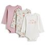 Voir la diapositive 1 : INEXTENSO Lot de 3 bodies manches longues bébé fille