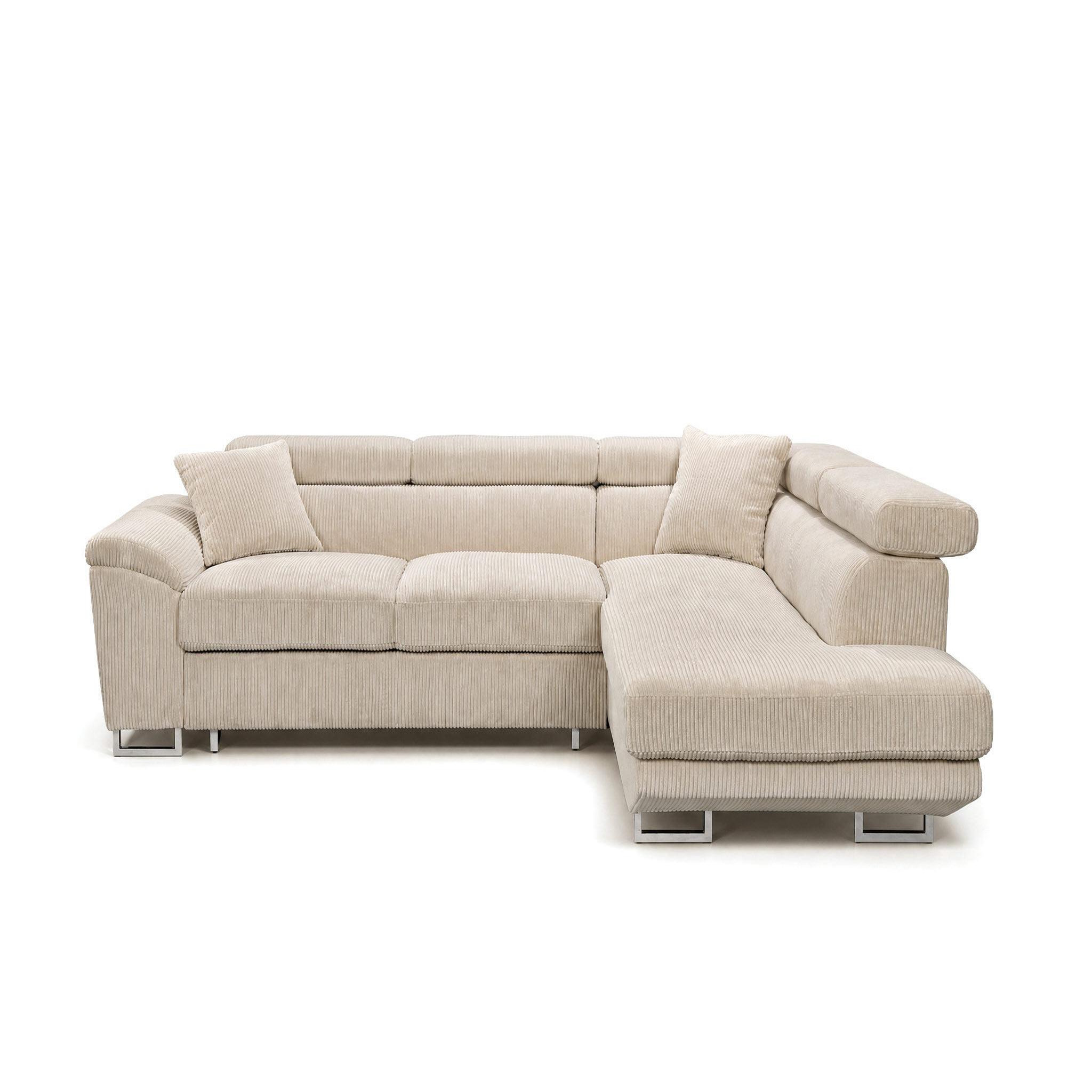 BEST MOBILIER Baoji - canapé d'angle droit 5 places convertible avec têtières et coffre en velours côtelé. Coloris disponibles : Vert, Marron, Beige, Gris, Bleu