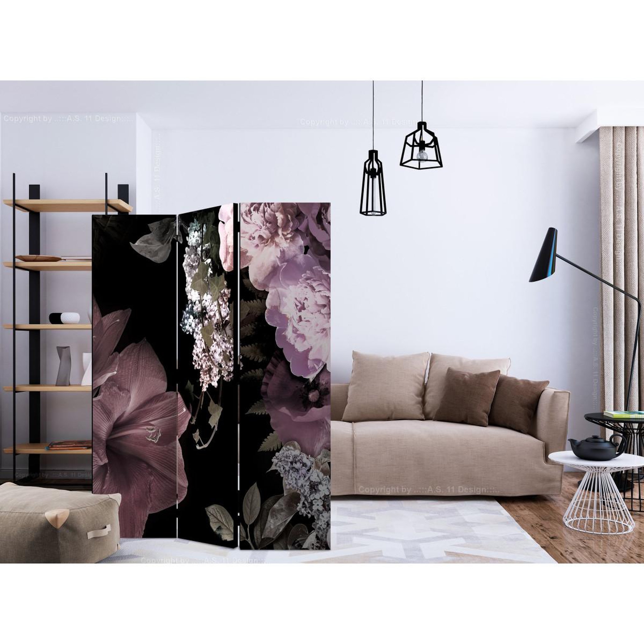 Voir la diapositive 2 : Paris Prix Paravent 3 volets  flowers from the past  135x172cm