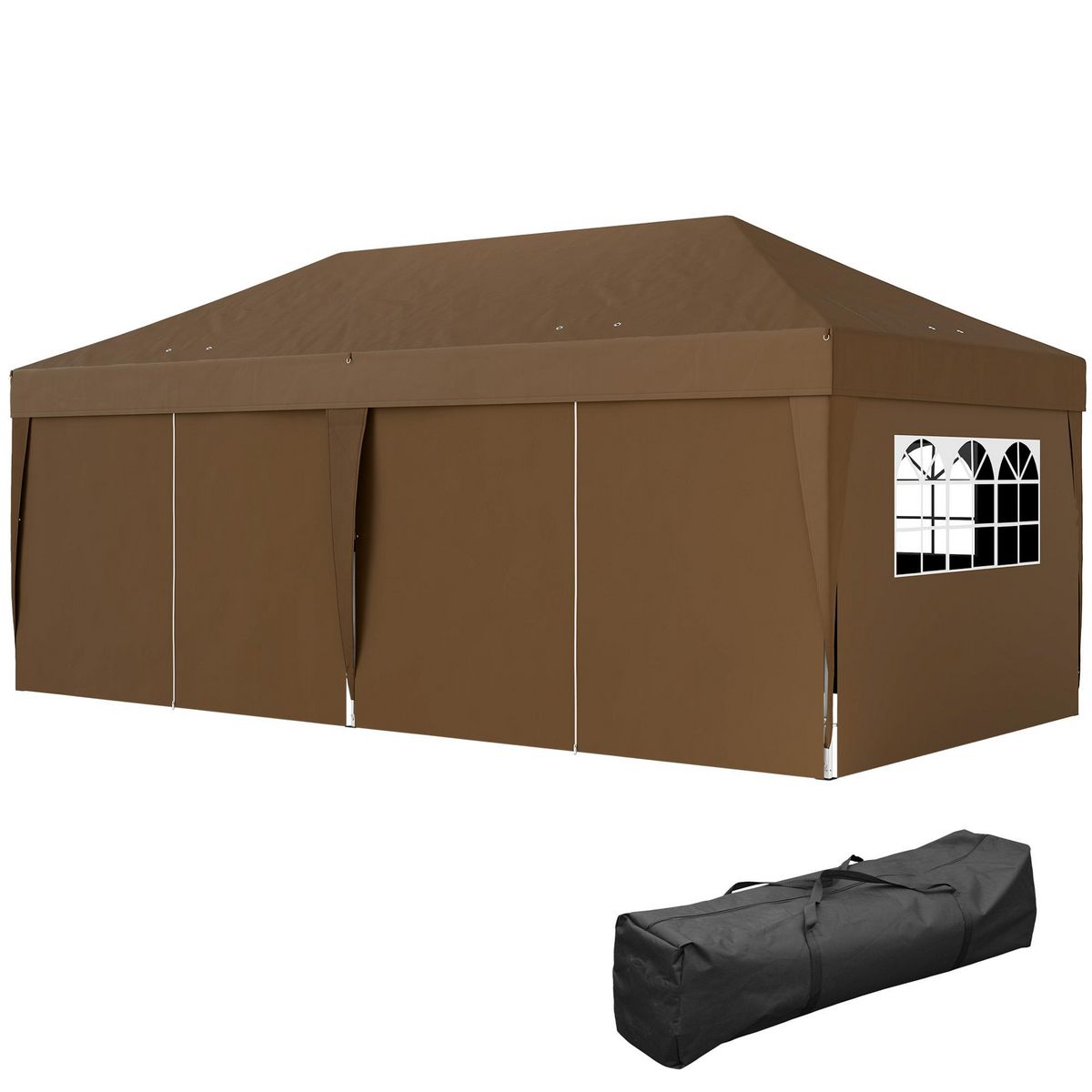 OUTSUNNY Tonnelle barnum pliant pop-up 5,9L x 2,95l x 2,85H m 6 parois latérales amovibles 4 fenêtres sac de transport chocolat