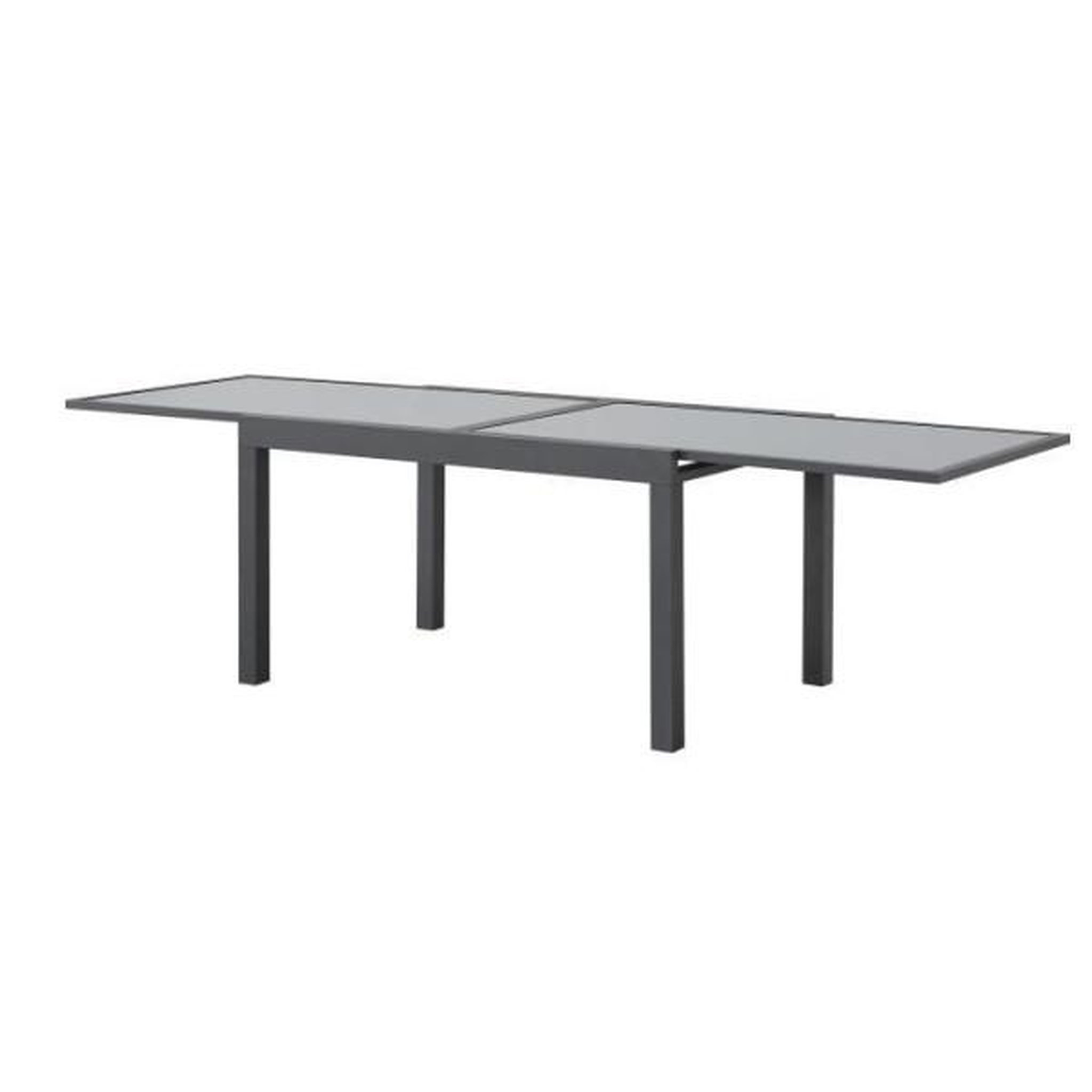 Voir la diapositive 2 : MARKET24 Table de jardin extensible rectangulaire 6 a 10 personnes - Structure aluminium - Plateau verre trempé - L 135-270 x H 75 x P 9