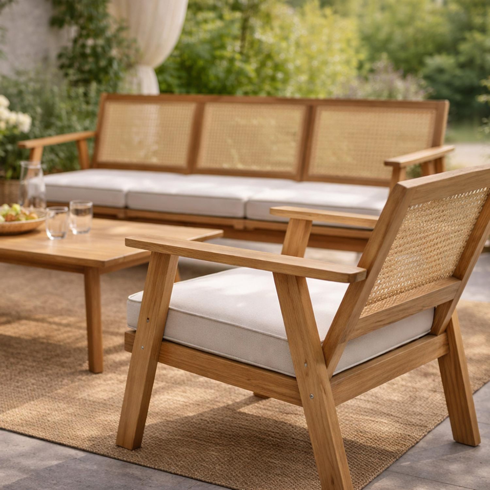 Voir la diapositive 5 : CONCEPT USINE Salon de jardin 5 places en acacia et cannage hanoi