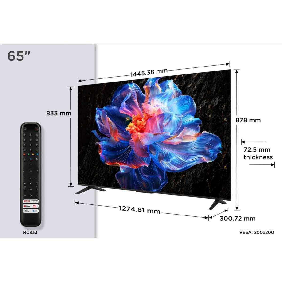 TCL TV LED 65P69K 2025-65 pouces (164cm)