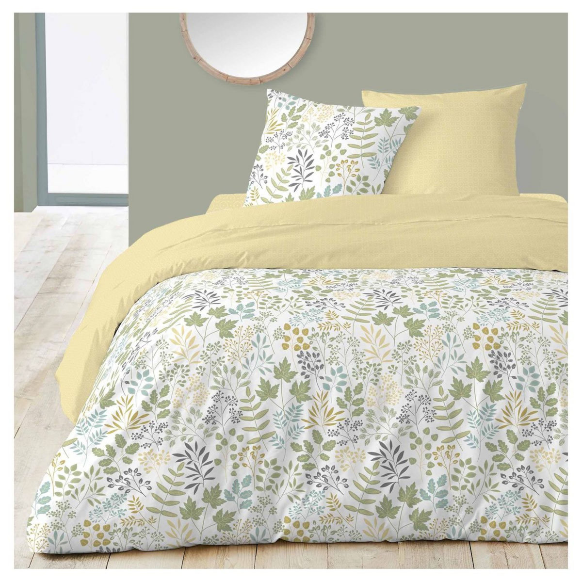 Parure housse de couette en polycoton motif floral CUEILLETTE