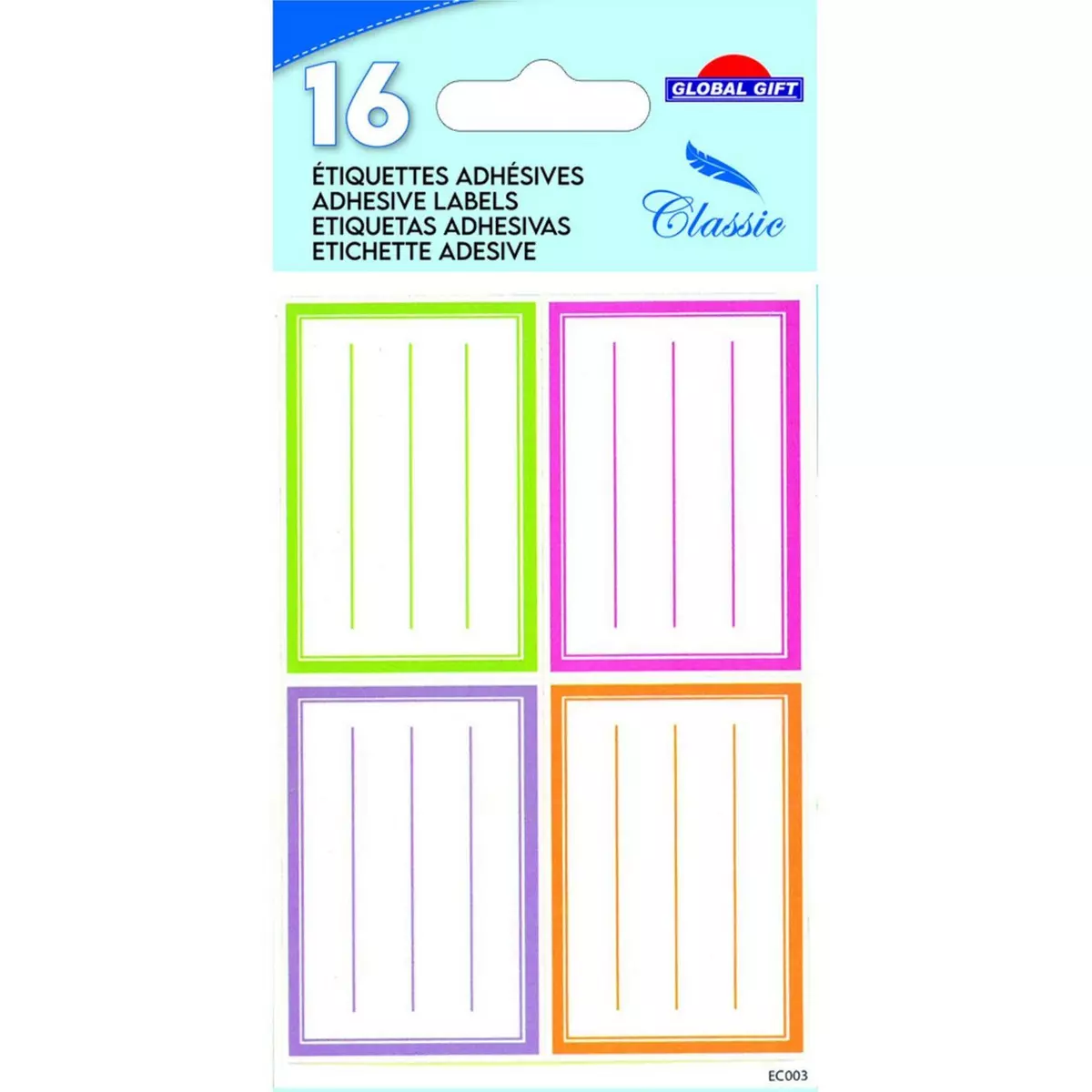 GLOBAL GIFT 16 étiquettes adhésives scolaires - Rectangles 4 couleurs pastel