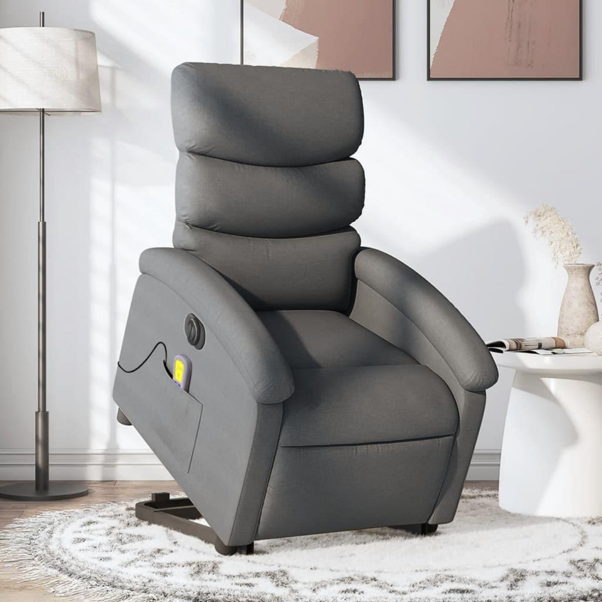 VIDAXL Fauteuil inclinable de massage electrique Gris fonce Tissu