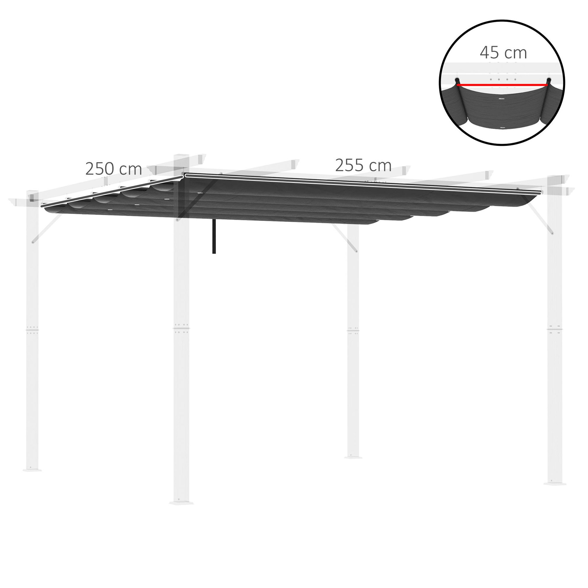 Voir la diapositive 3 : OUTSUNNY Toile de rechange pour pergola rétractable 3 x 3 m polyester haute densité 180 g/m² imperméabilisé gris