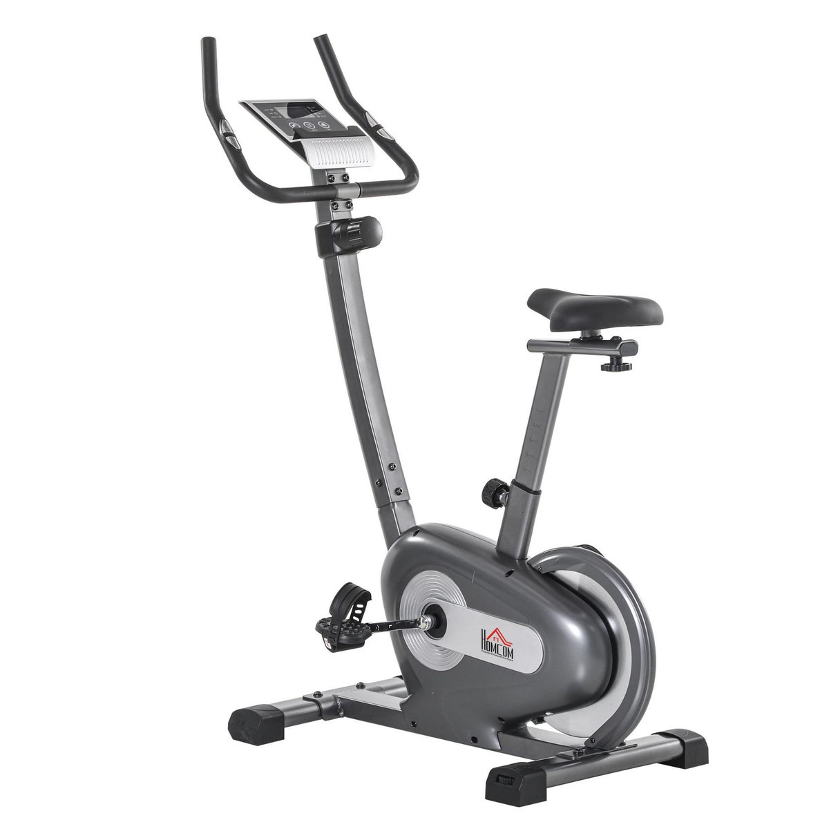 HOMCOM Vélo d'appartement volant d'inertie 8 Kg résistance magnétique 10 niveaux écran LCD multifonction capteur fréquence cardiaque selle réglable acier gris