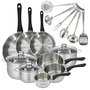 Voir la diapositive 1 : Fackelmann Set 3 poêles 20 24 28 cm 3 casseroles 12 16 20 cm, 3 faitouts 16, 20 et 24 cm en inox et 6 ustensiles inox Fackelmann Geneva