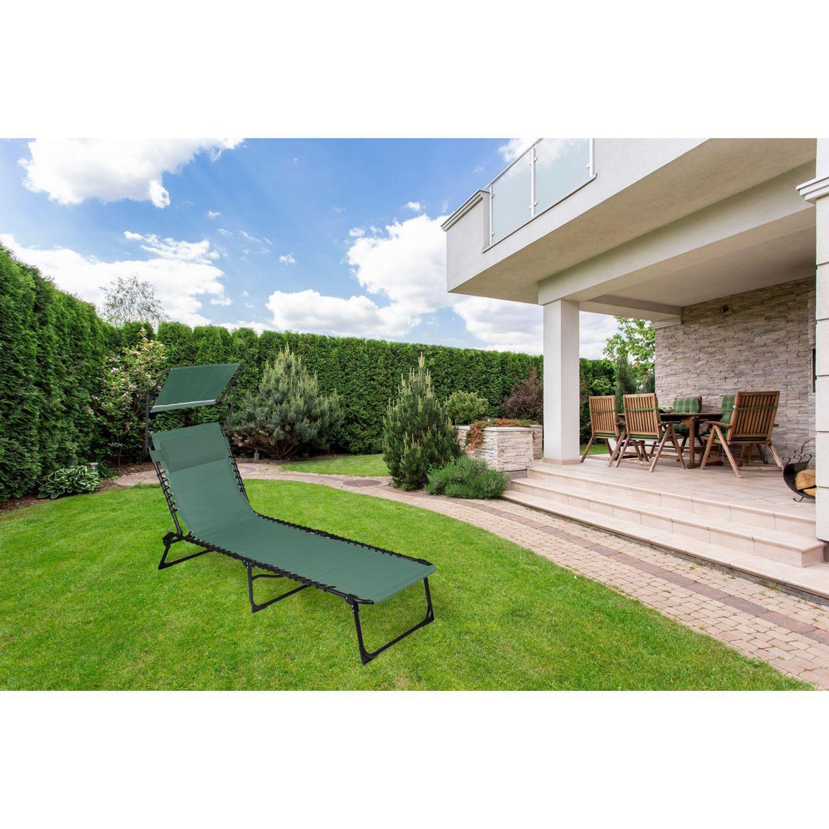 SUNNYDAYS Lot de 2 bains de soleil avec parasol et coussin - Thé vert