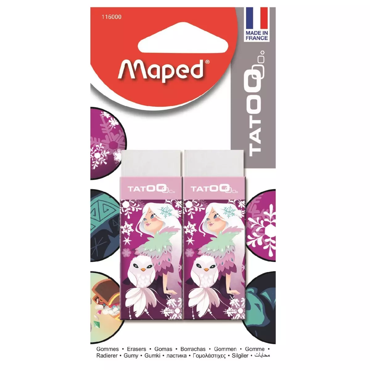 MAPED  Lot de 2 gommes blanches Tatoo princesse