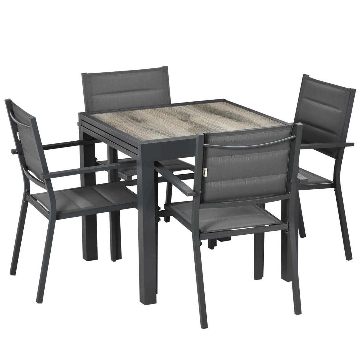 OUTSUNNY Ensemble de jardin 4 personnes chaises empilables table extensible 80/160L cm alu. teslin gris