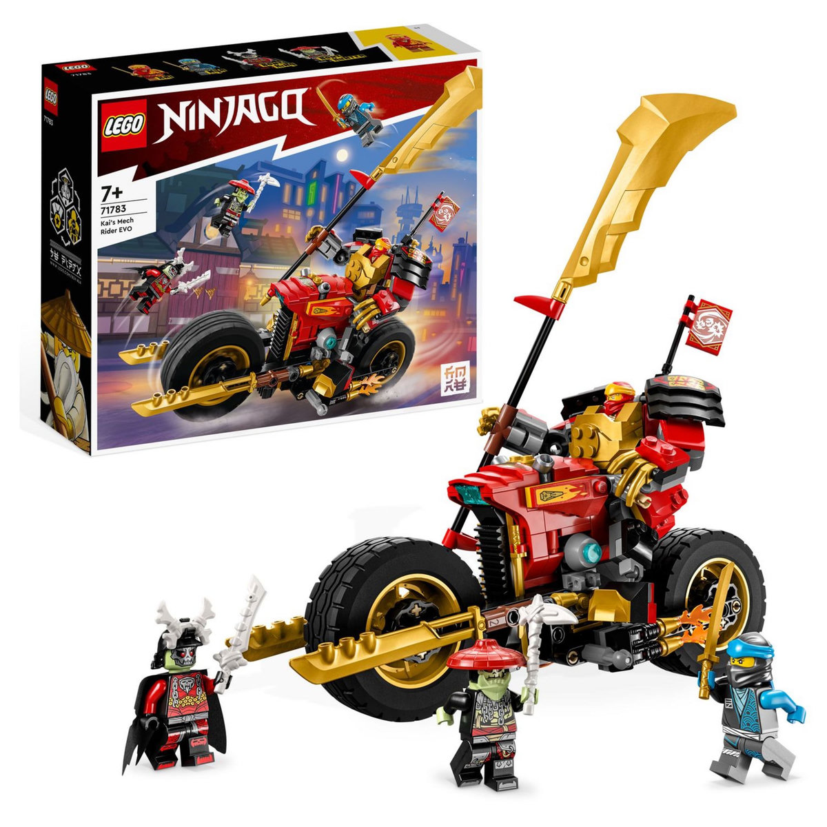 LEGO Ninjago 71783 La moto du robot de Kai Évolution, Jeu de Ninja Évolutif, Figurine Robot et 2 Minifigurines Roi squelette